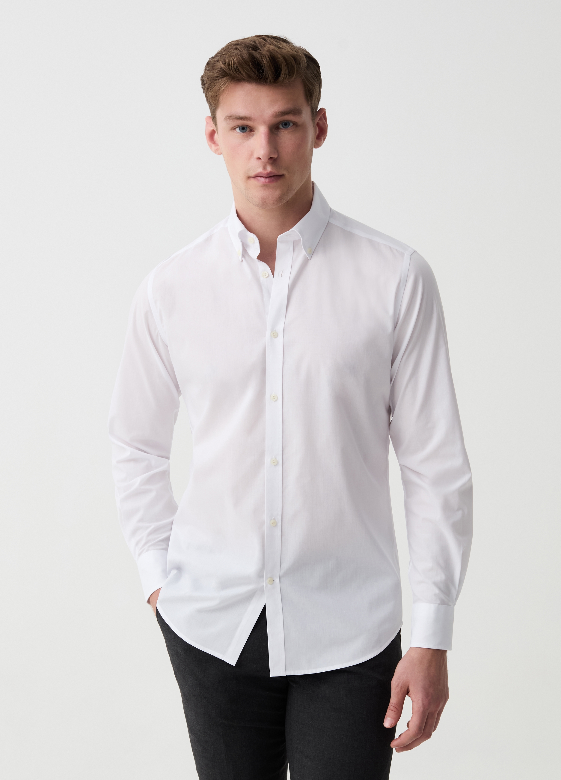 OVS , Camicia Slim Fit Button-down, Uomo, Bianco, Taglia: 43