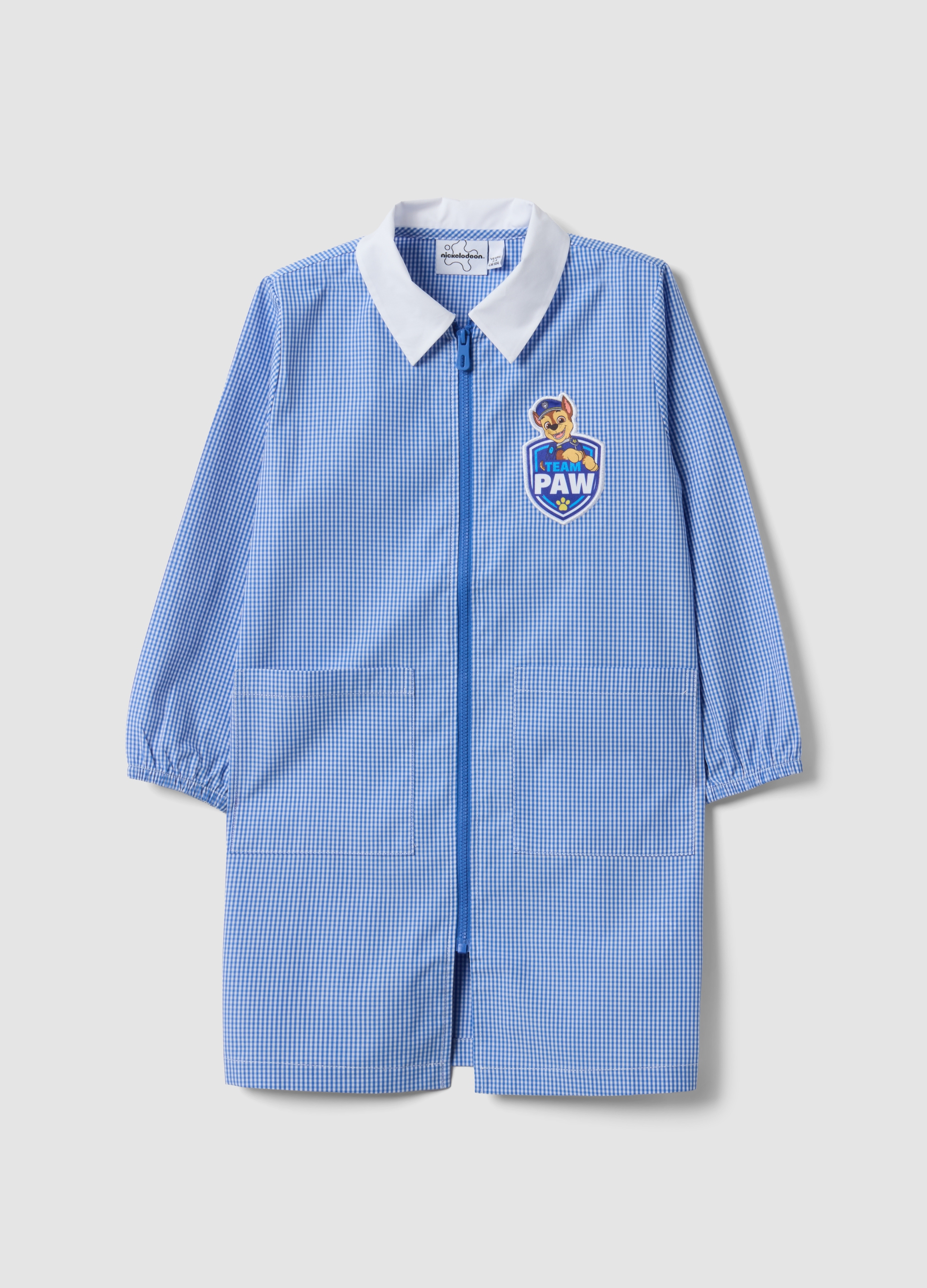 OVS KIDS, Grembiule Azzurro A Quadretti Con Ricamo Dei Paw Patrol Per L'asilo, Bambino, Azzurro, Taglia: 5-6