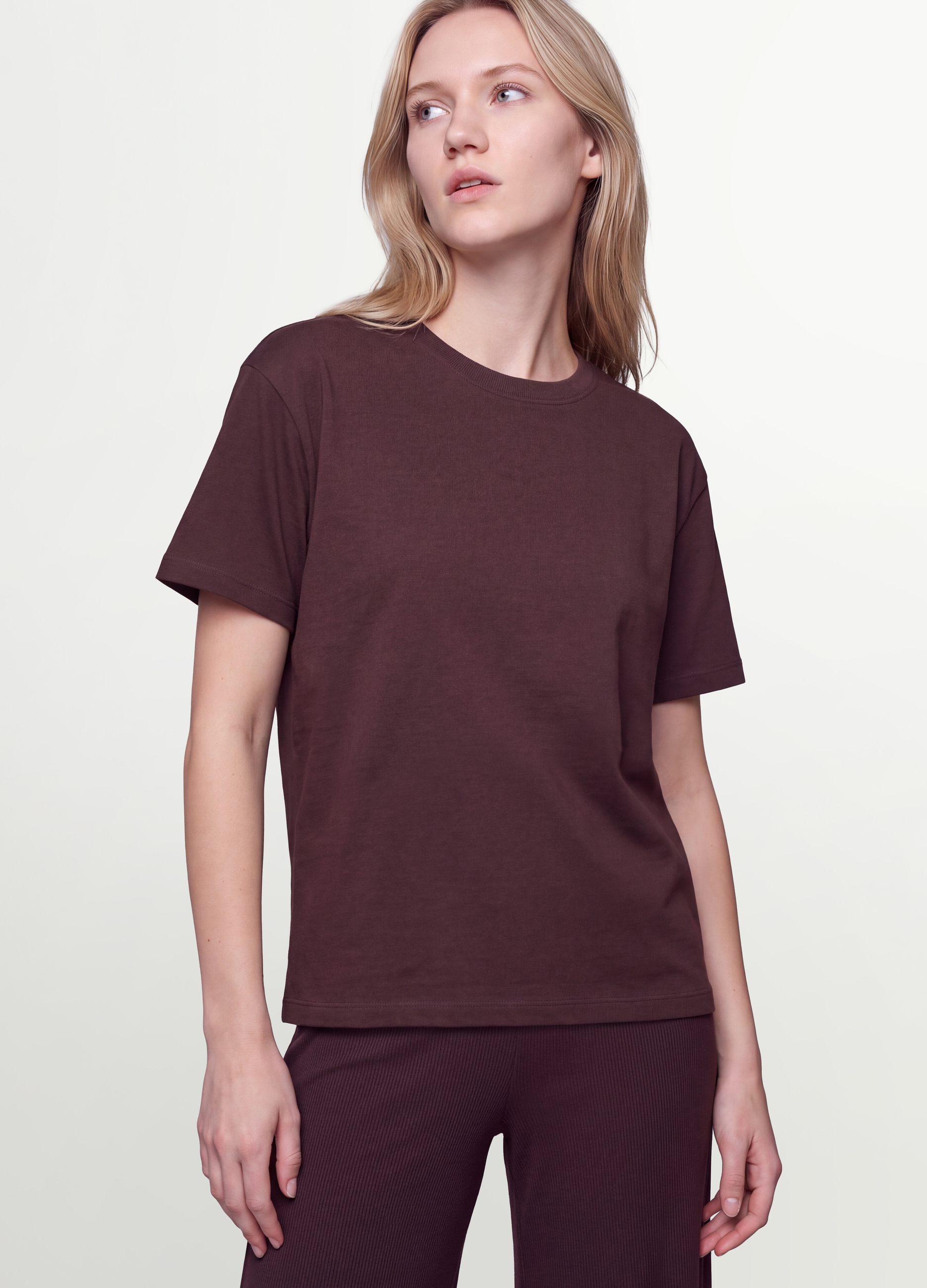 OVS, T-shirt Marrone In Puro Cotone Organico A Girocollo Regular Fit, Donna, Marrone, Taglia: XS