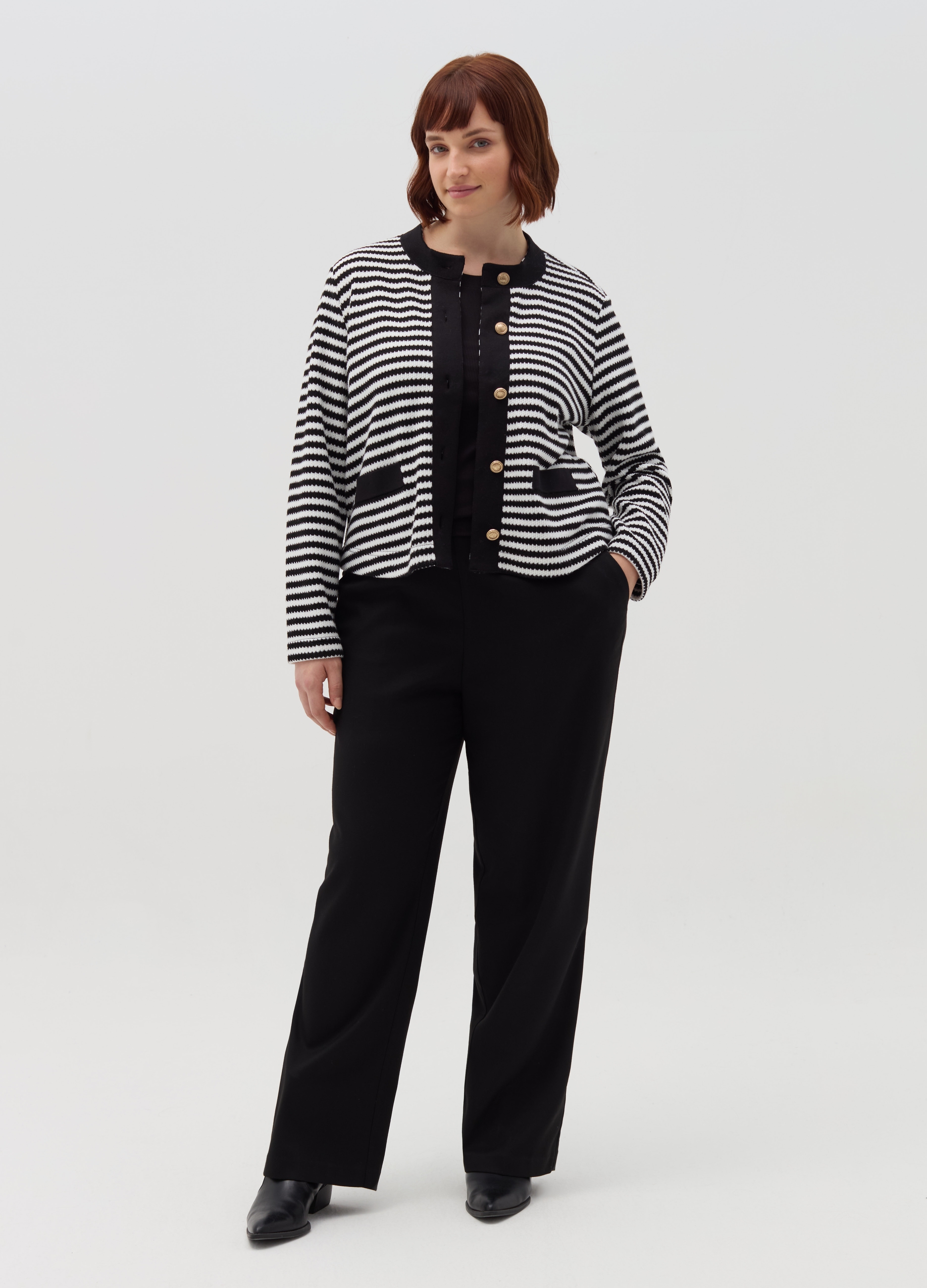 MYA, Cardigan A Righe Con Bottoni Dorati Curvy, Donna, Multicolor, Taglia: S