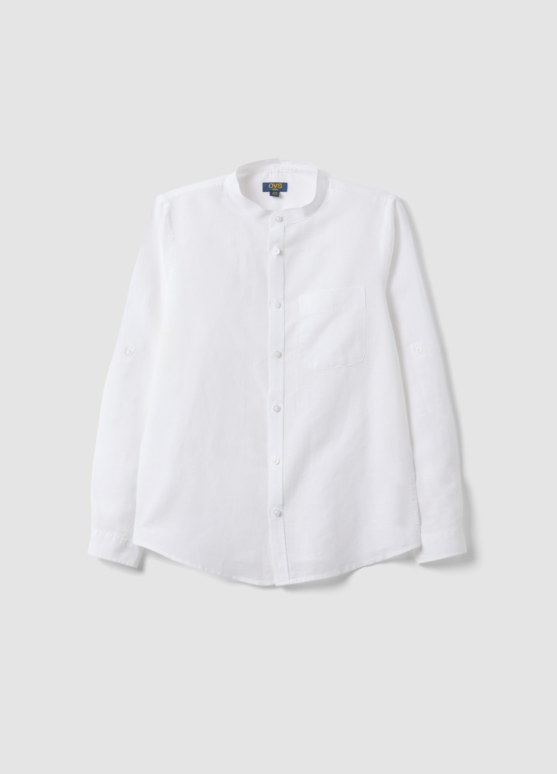 OVS KIDS, Camisa Blanca De Niño En Mezcla De Lino Y Algodón Con Cuello Mao, Niño, Blanco óptico, Talla: 12-13