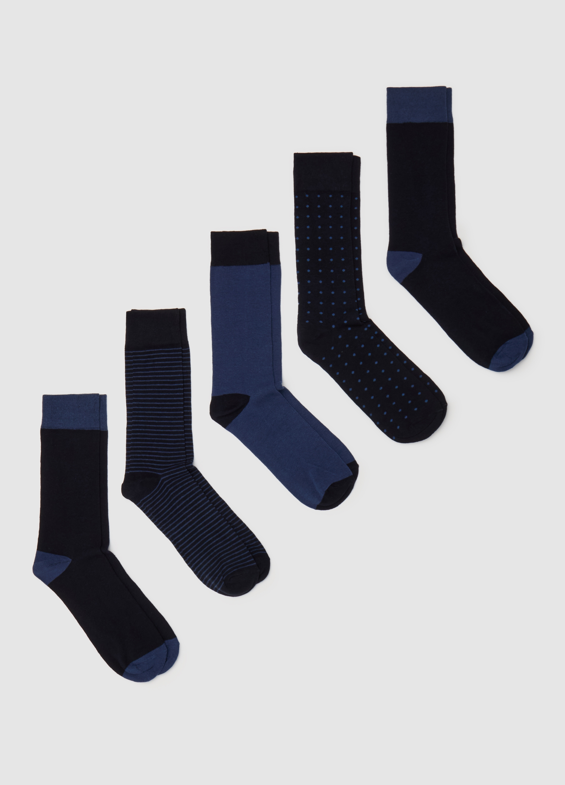 OVS , Set Cinque Calze Fantasia Righe E Pois, Uomo, Blu, Taglia: 38-42