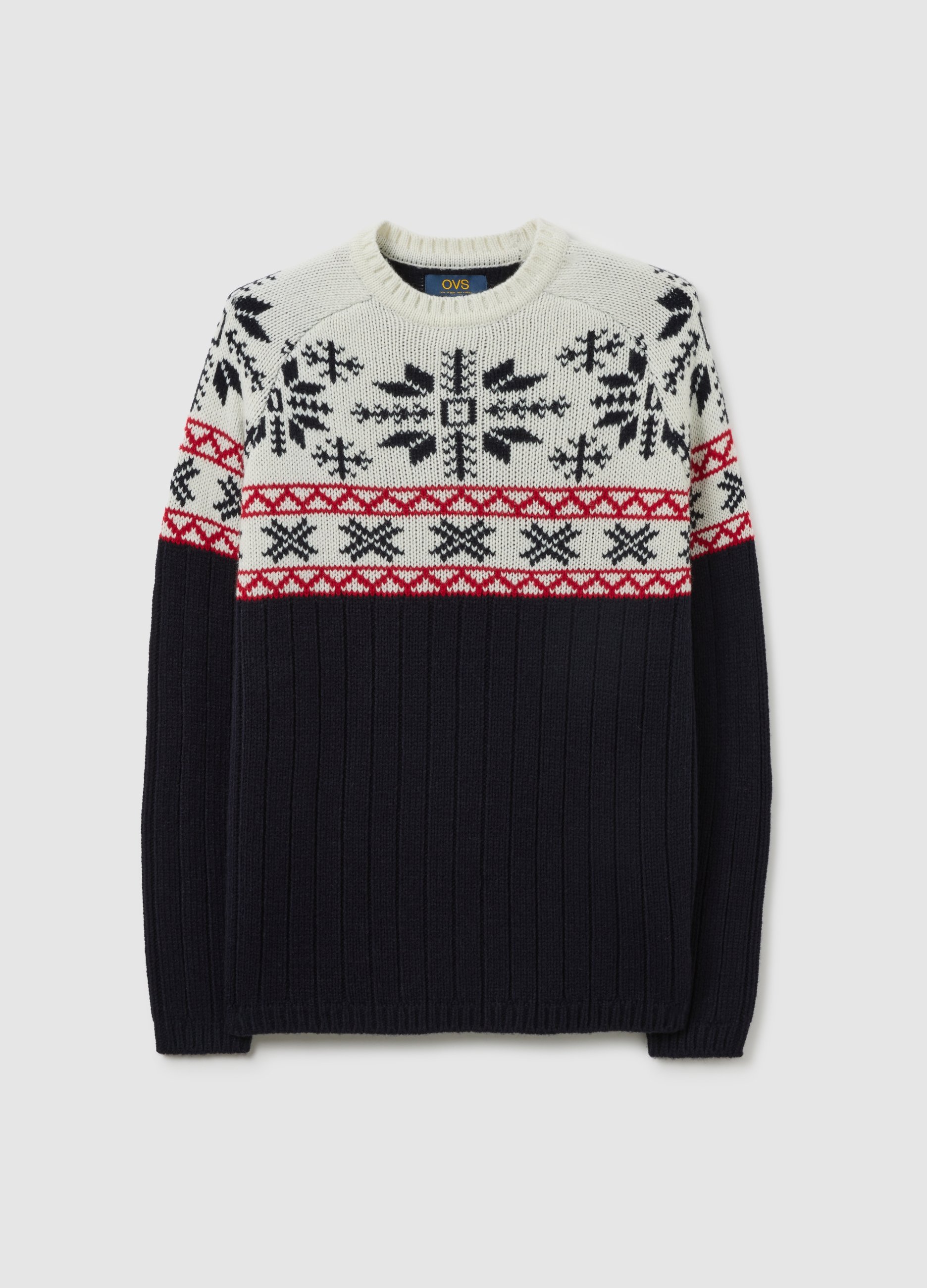 OVS, Jersey Multicolor Corte Regular Con Diseño Jacquard, Hombre, Negro/Blanco/Rojo, Talla: XXL