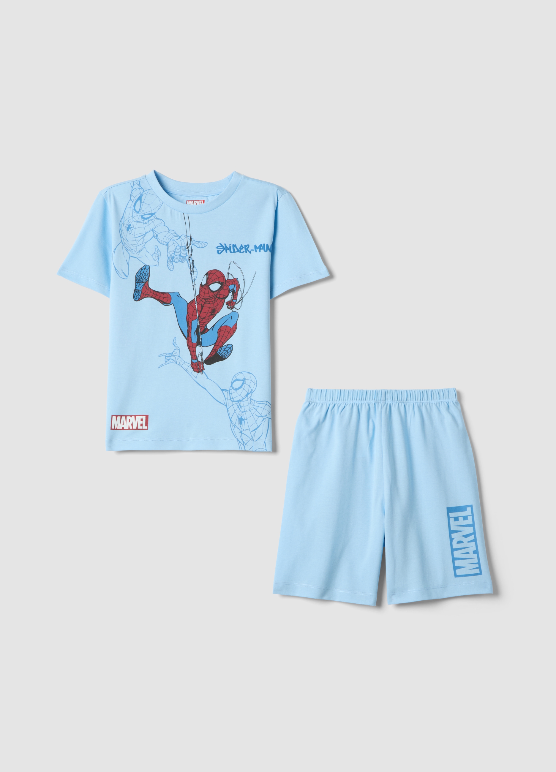 MARVEL, Pijama Corto Azul Claro De Algodón Puro Para Niño Con Spiderman, Niño, Azul claro, Talla: 6-7