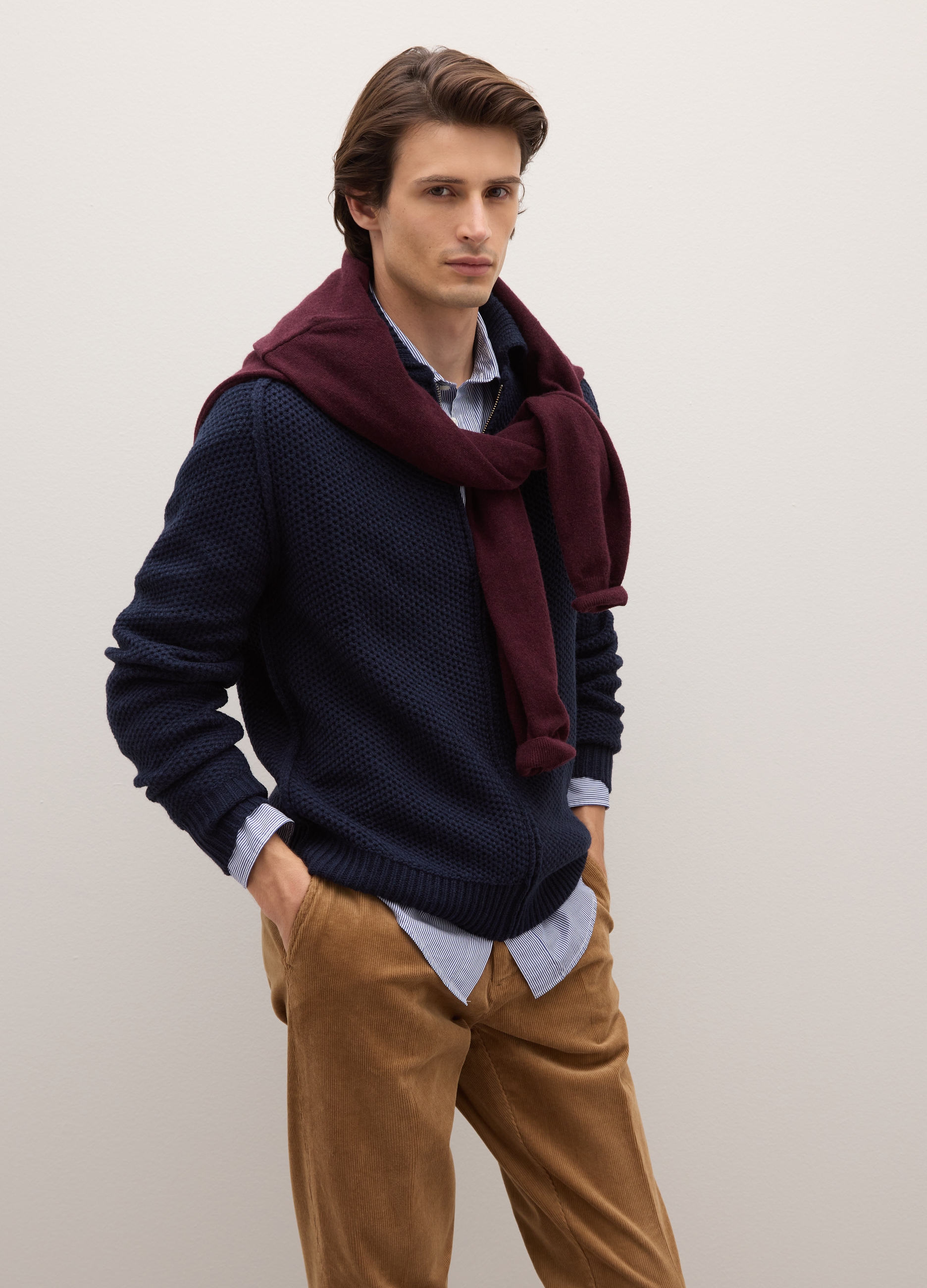 PIOMBO, Cardigan Blu Con Zip In Misto Lana, Uomo, Blu, Taglia: XL