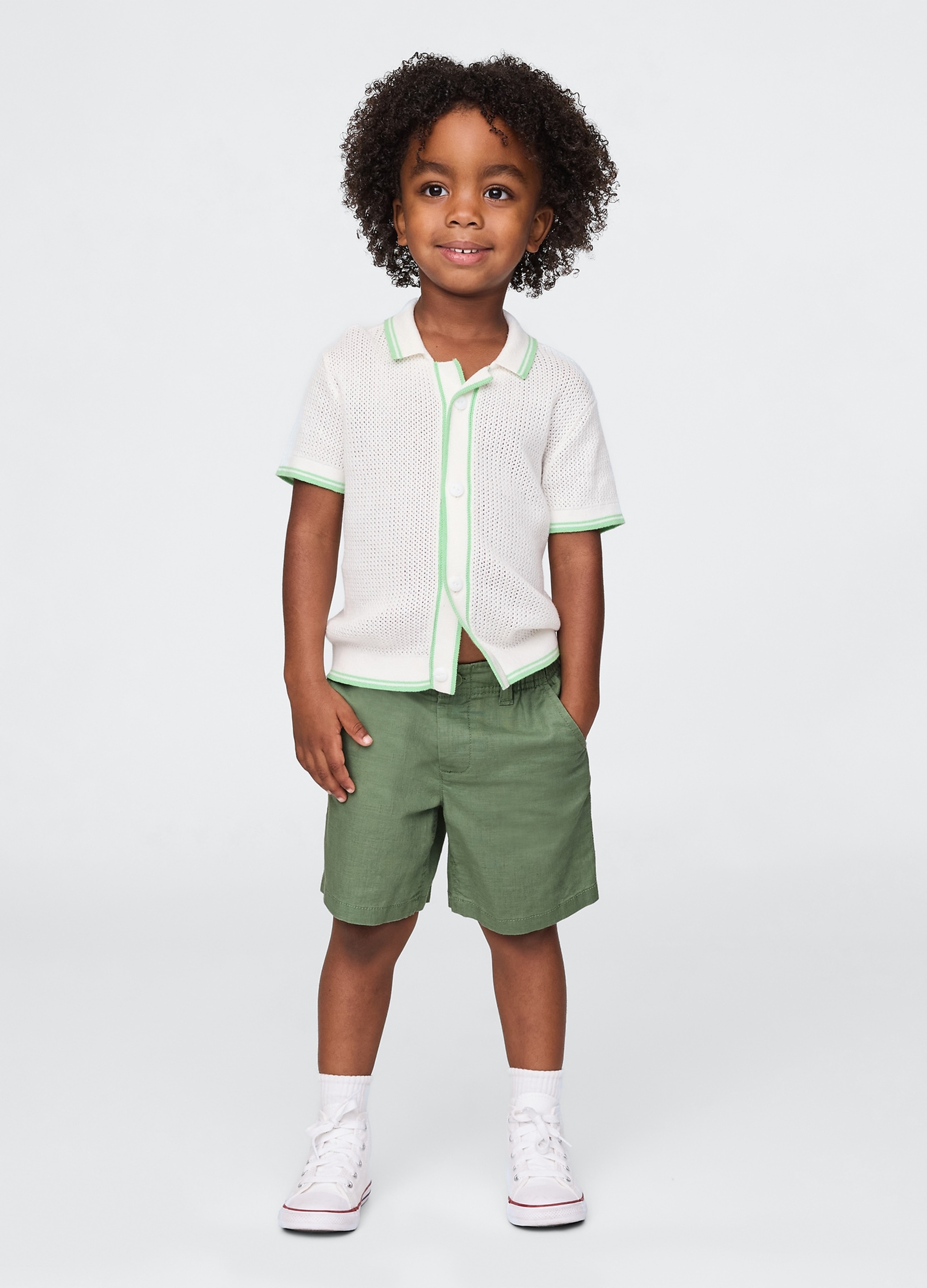 OVS, Shorts In Lino E Cotone, Unisex, Verde, Taglia: 6-12M/69-74