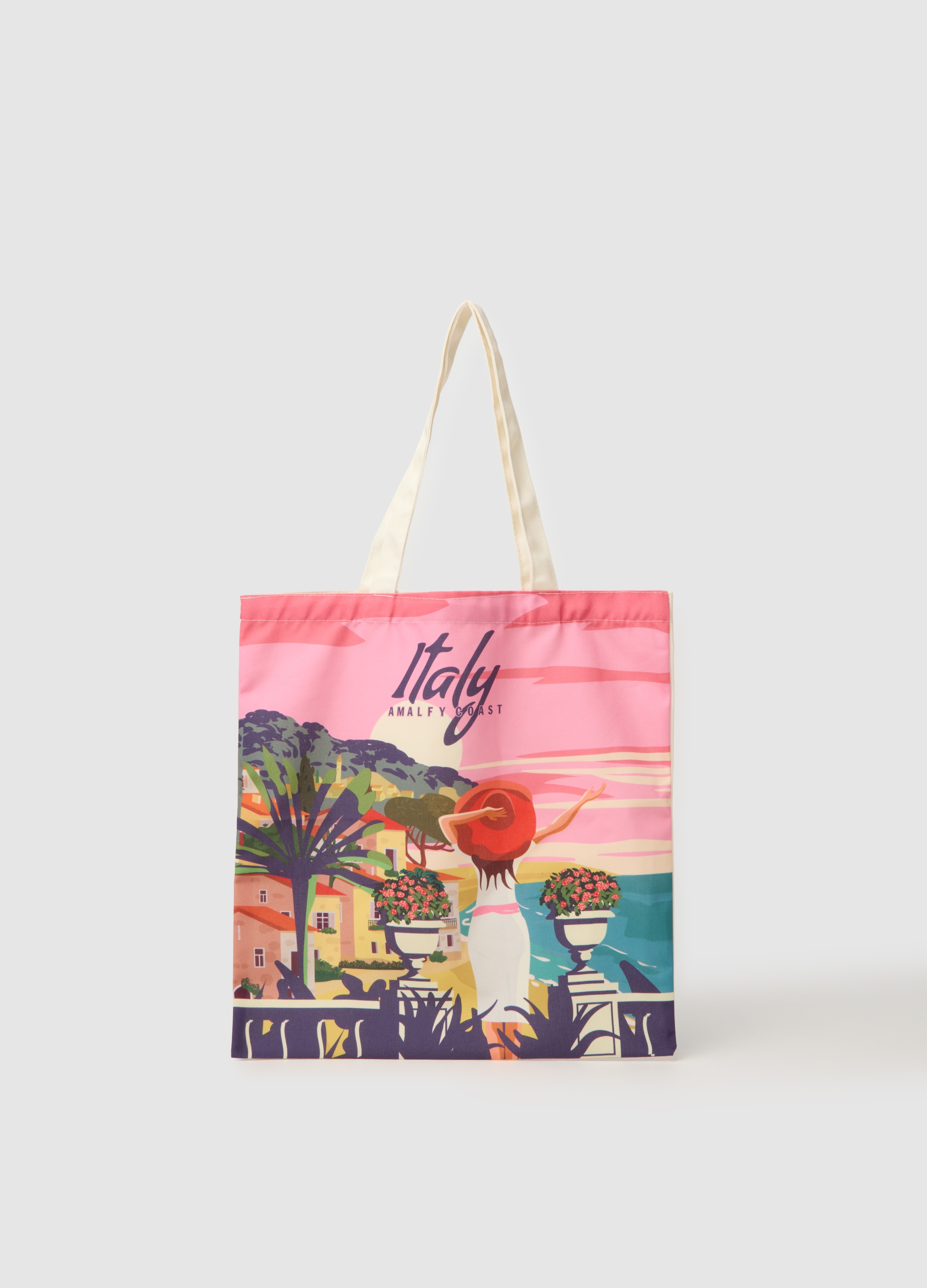 OVS, Borsa Shopper In Puro Cotone Multicolor, Donna, Multicolor, Taglia: ONE SIZE