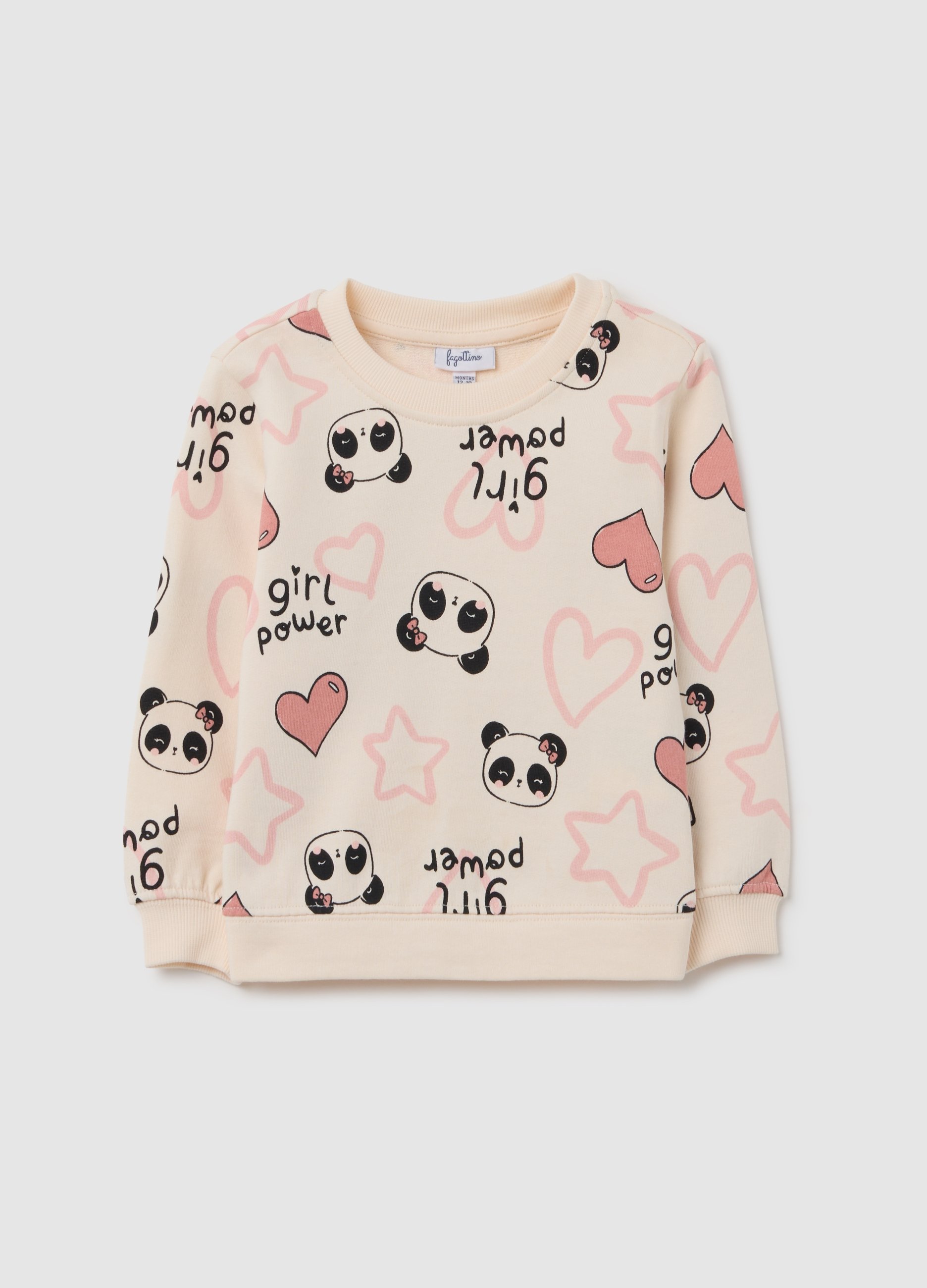 OVS, Felpa Da Bambina In Puro Cotone Beige Regular Fit Con Stampa, Mädchen, Cremeweiß, Größe: 9-12
