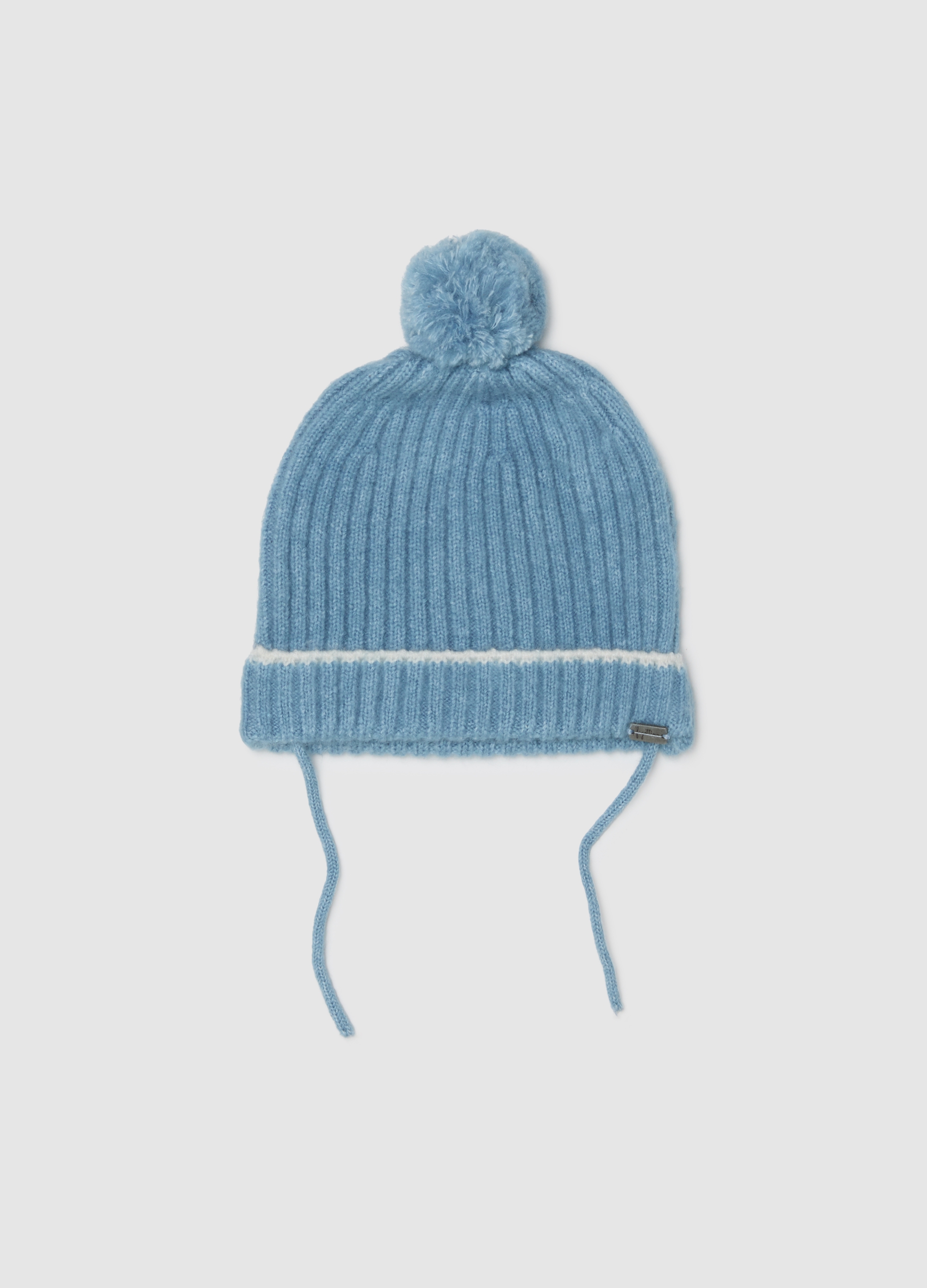 FAGOTTINO, Cappello Azzurro Da Neonato Con Pompon E Dettagli A Righe, Azzurro, Taglia: ONE SIZE