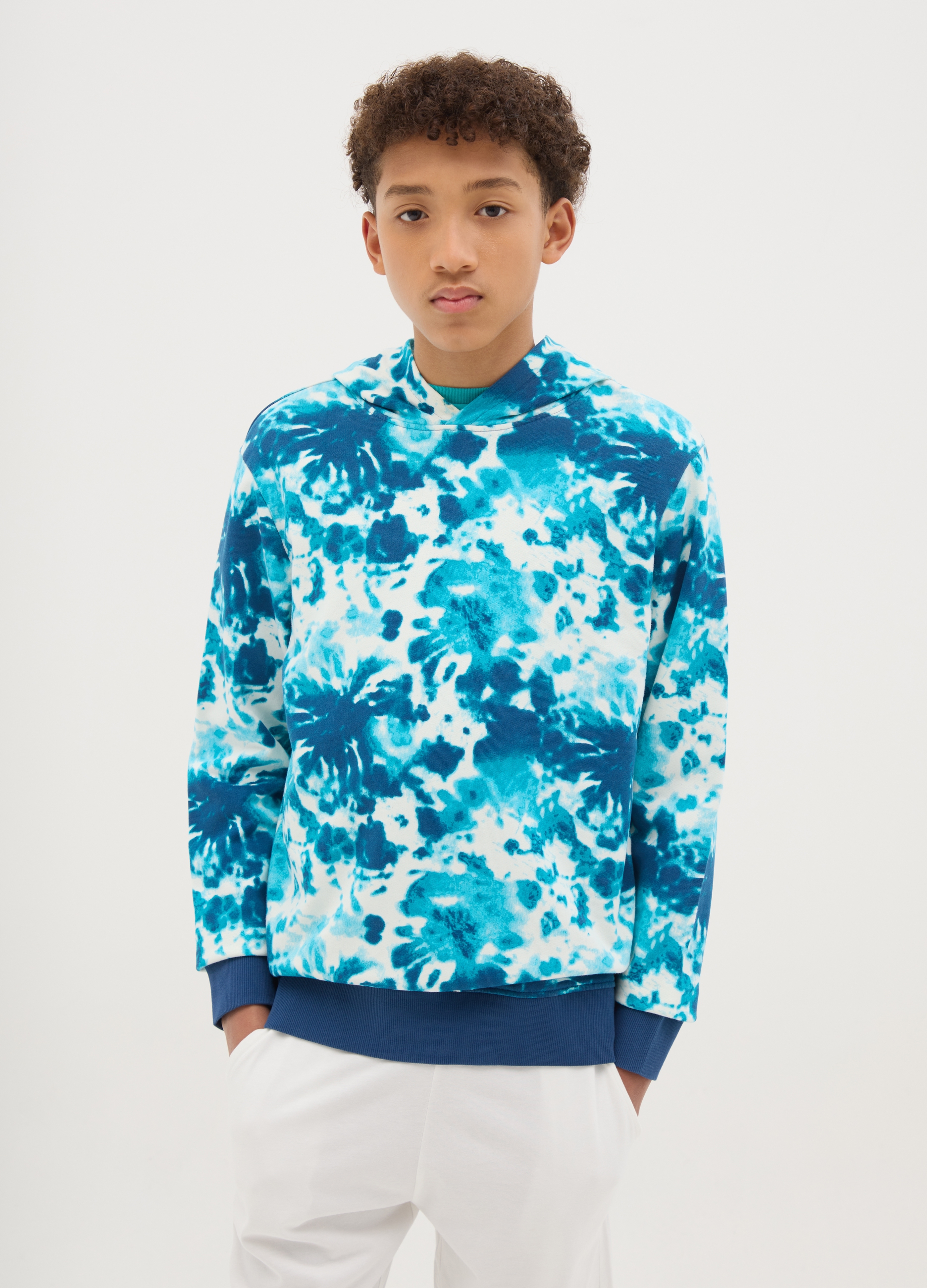 Sudadera Tie Dye De Tejido Rizado Con Capucha, Niño, Azul, Talla: 13-14