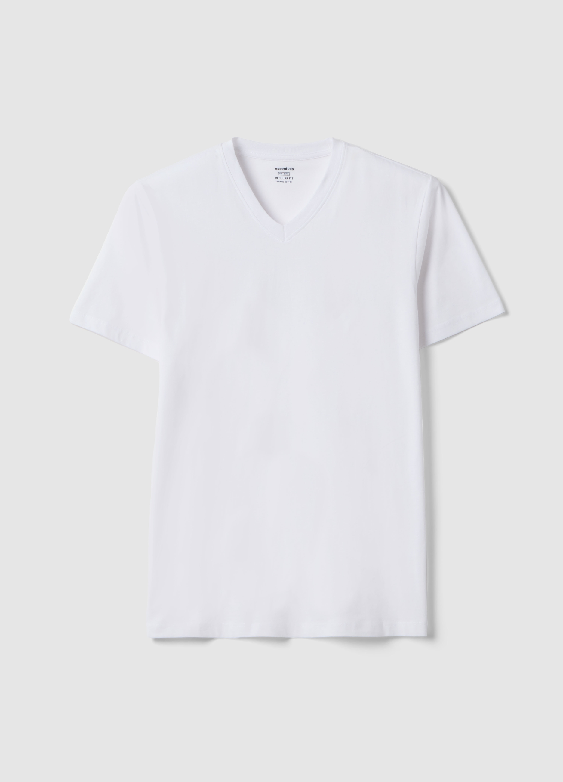 T-shirt In Puro Cotone Bianco Regular Fit Con Scollo A V, Hombre, Blanco óptico, Talla: S