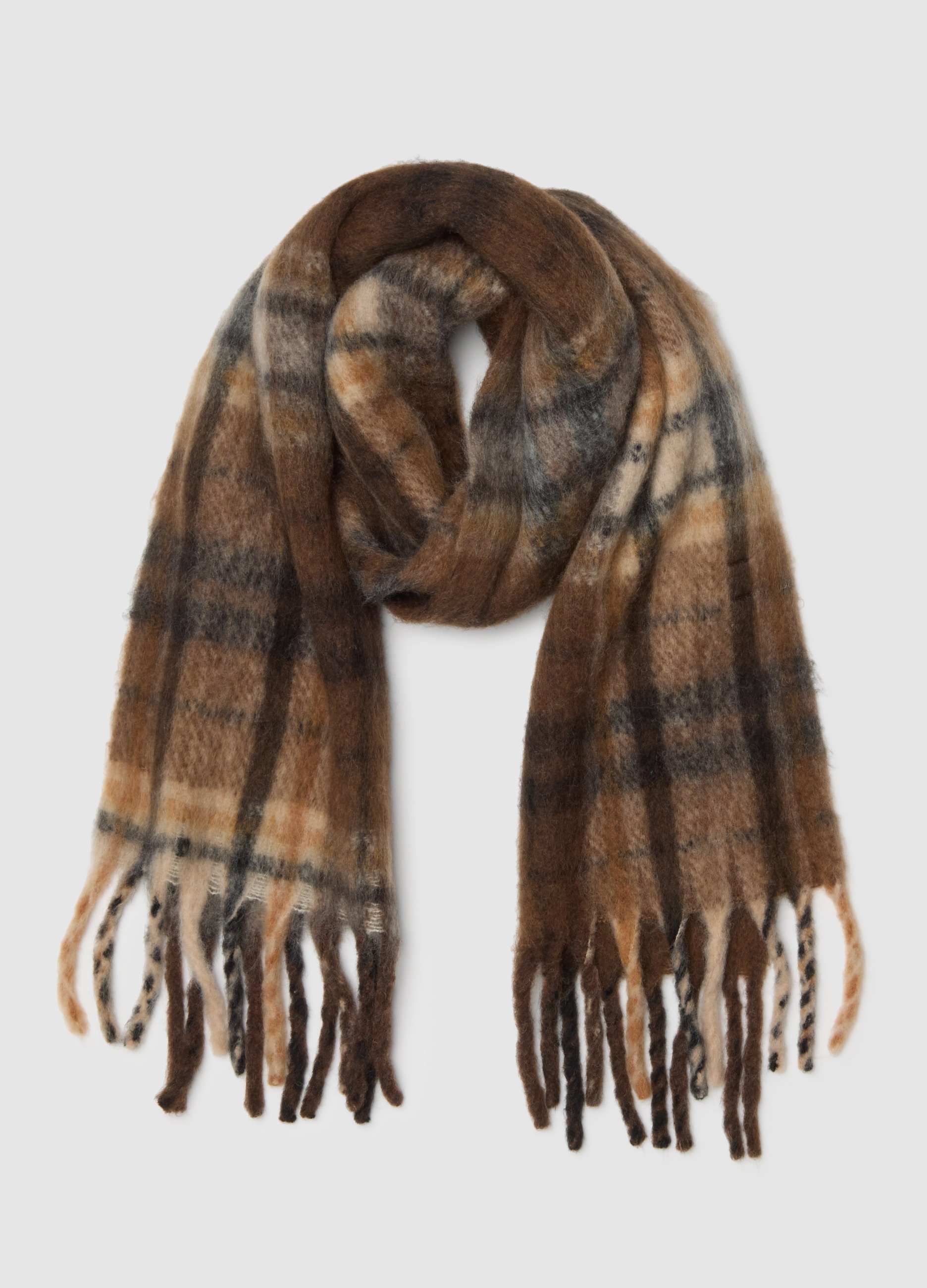 LES COPAINS, Sciarpa In Misto Lana Marrone Con Frange, Donna, Marrone, Taglia: ONE SIZE