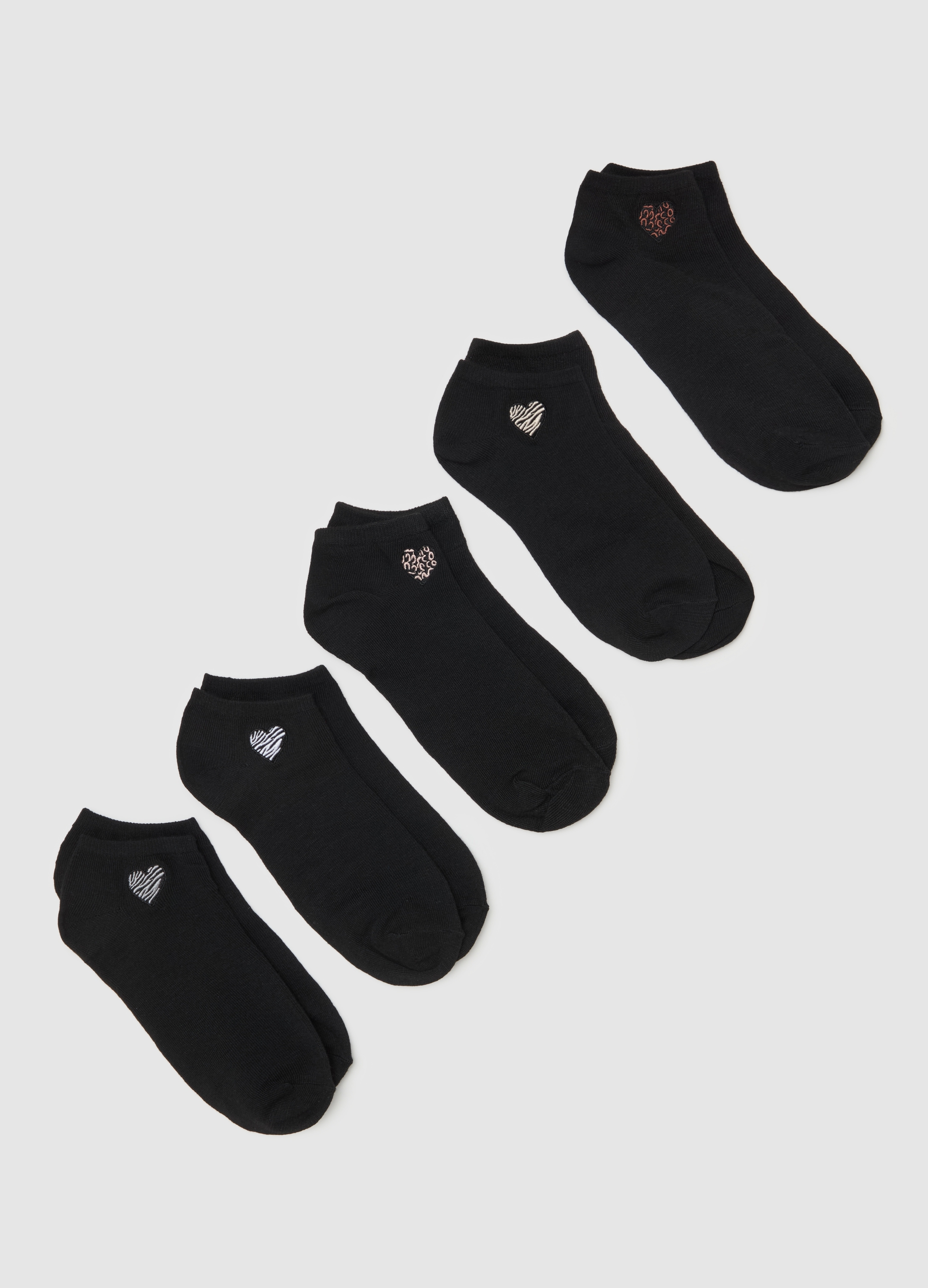 OVS, Multipack Di Cinque Pariscarpa Con Ricamo Cuore, Donna, Nero, Taglia: 39-41