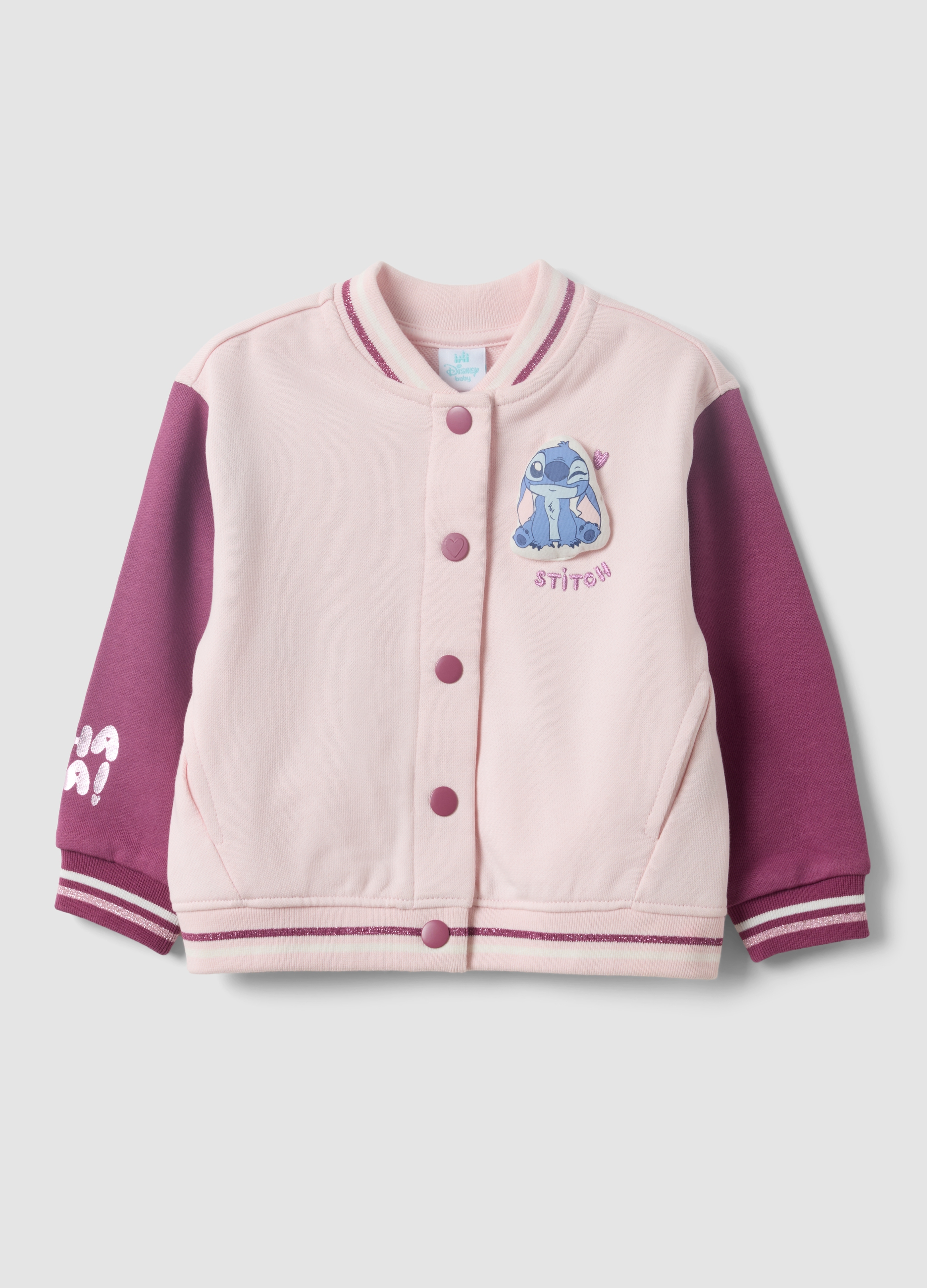 FAGOTTINO, Felpa Rosa In Puro Cotone Con Bottoni A Pressione A Tema Lilo & Stitch Per Bimba, Bambina, Rosa, Taglia: 30-36
