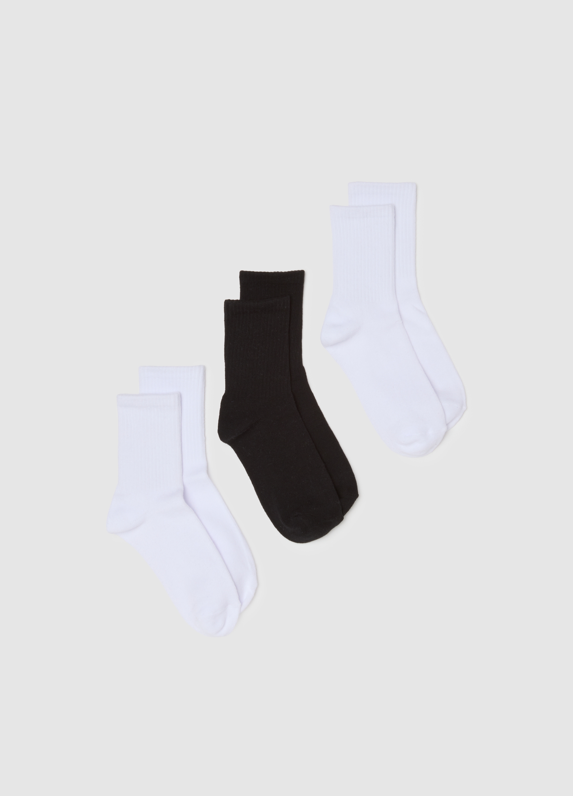 OVS, Tripack Di Calzini In Cotone Multicolor Elasticizzati, Frau, Weiß/Schwarz, Größe: 36-38