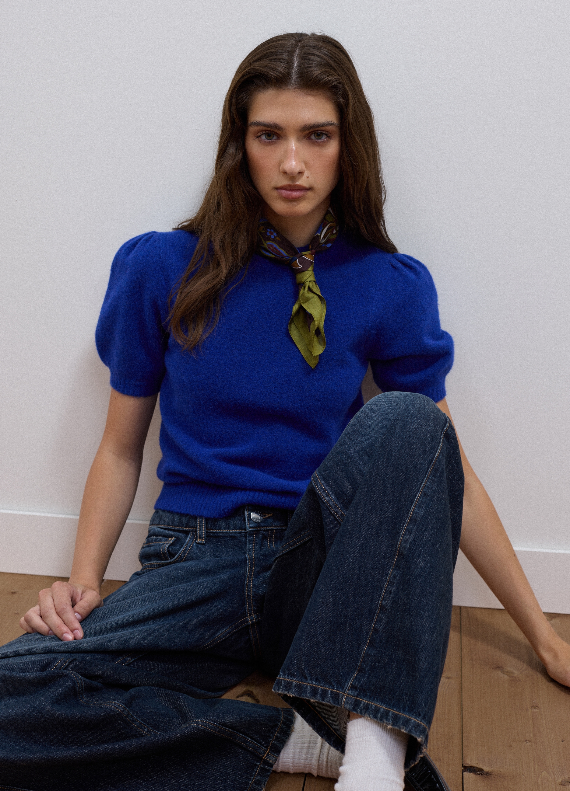 LES COPAINS, Maglia Blu In Viscosa Elasticizzata Girocollo Regular Fit, Donna, Blu, Taglia: M
