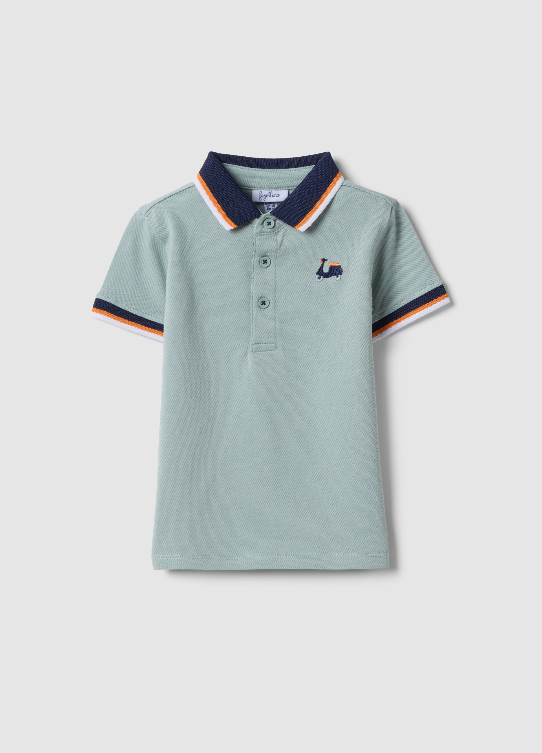 FAGOTTINO, Polo Azul Claro De Algodón Elástico Para Niño Corte Regular Con Bordado, Niño, Azul claro, Talla: 12-18