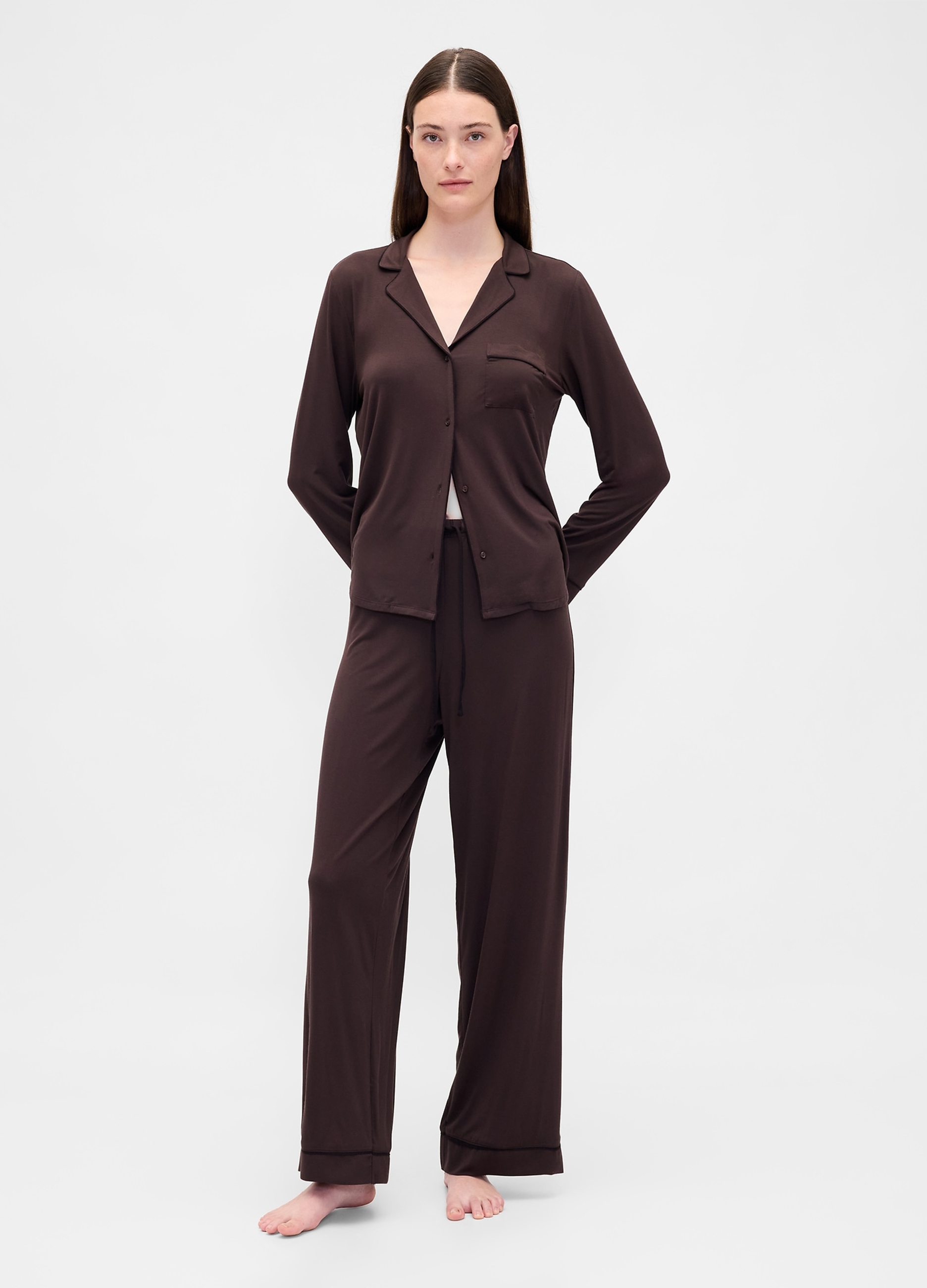 GAP, Pantalone Pigiama Con Piping A Contrasto, Donna, Marrone, Taglia: XL