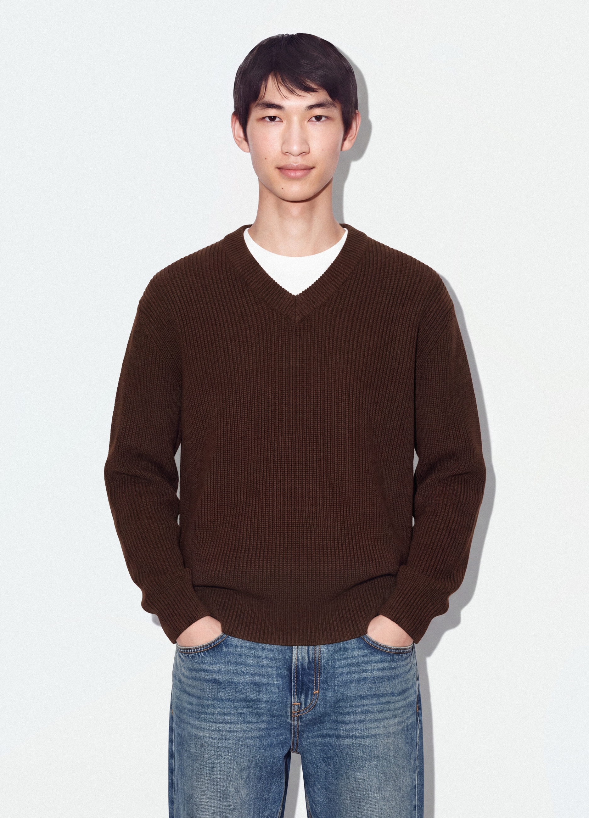 B.ANGEL, Maglia Marrone In Puro Cotone Con Scollo Profondo A V Regular Fit, Uomo, Marrone, Taglia: XL