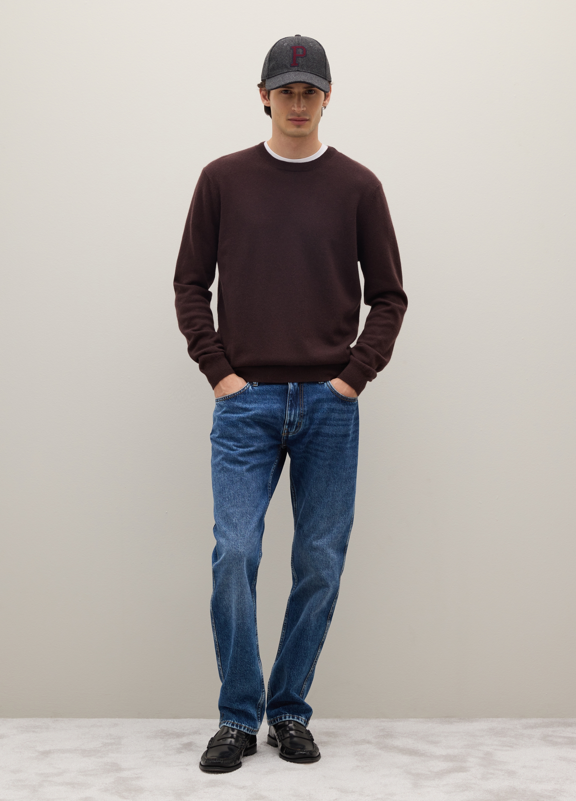 PIOMBO, Jersey Marrón De Cuello Redondo En Pura Lana De Cachemira Ajuste Regular, Unisex, Marrón oscuro, Talla: XXL