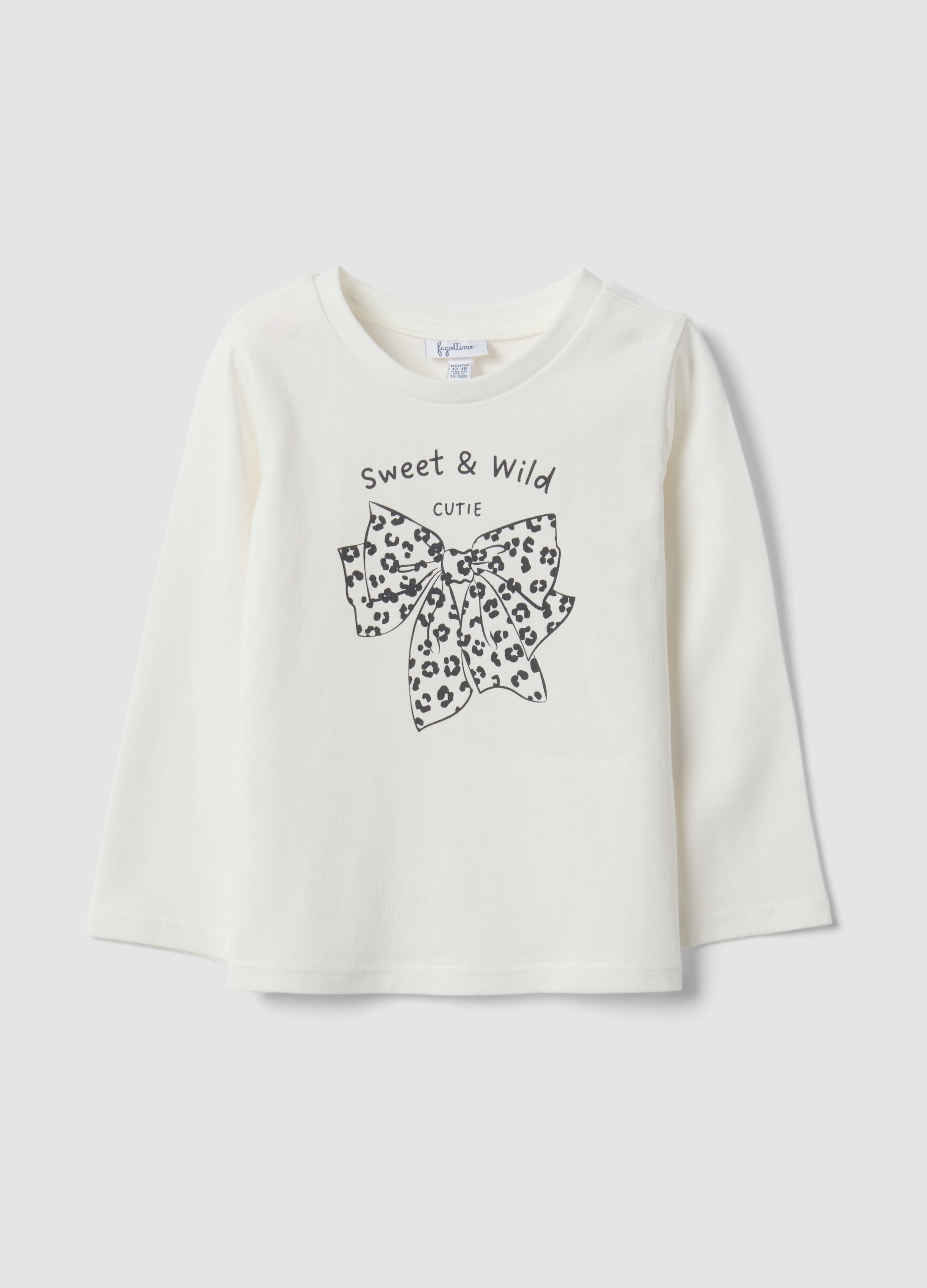 FAGOTTINO, Maglietta Bianca In Puro Cotone Organico Con Stampa Fiocco Per Bimba, Bambina, Bianco, Taglia: 30-36