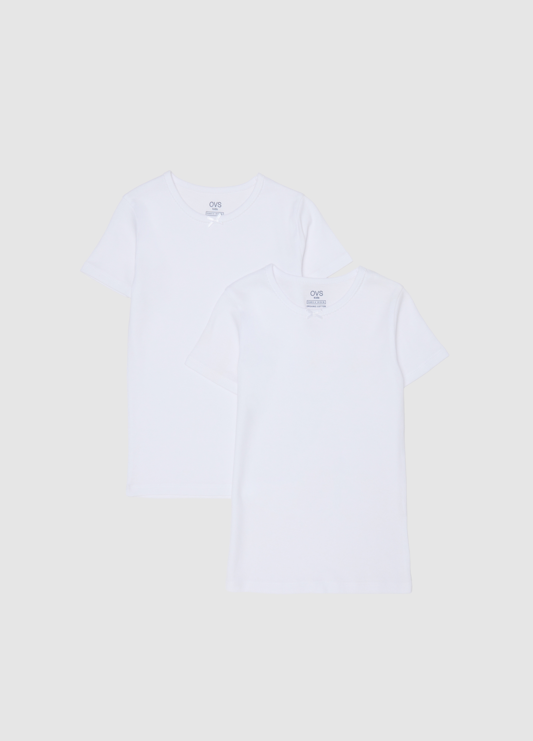 Paquete De Dos Camisetas Blancas Para Niñas En Algodón Puro Corte Regular, Unisex, Blanco óptico, Talla: 7-8