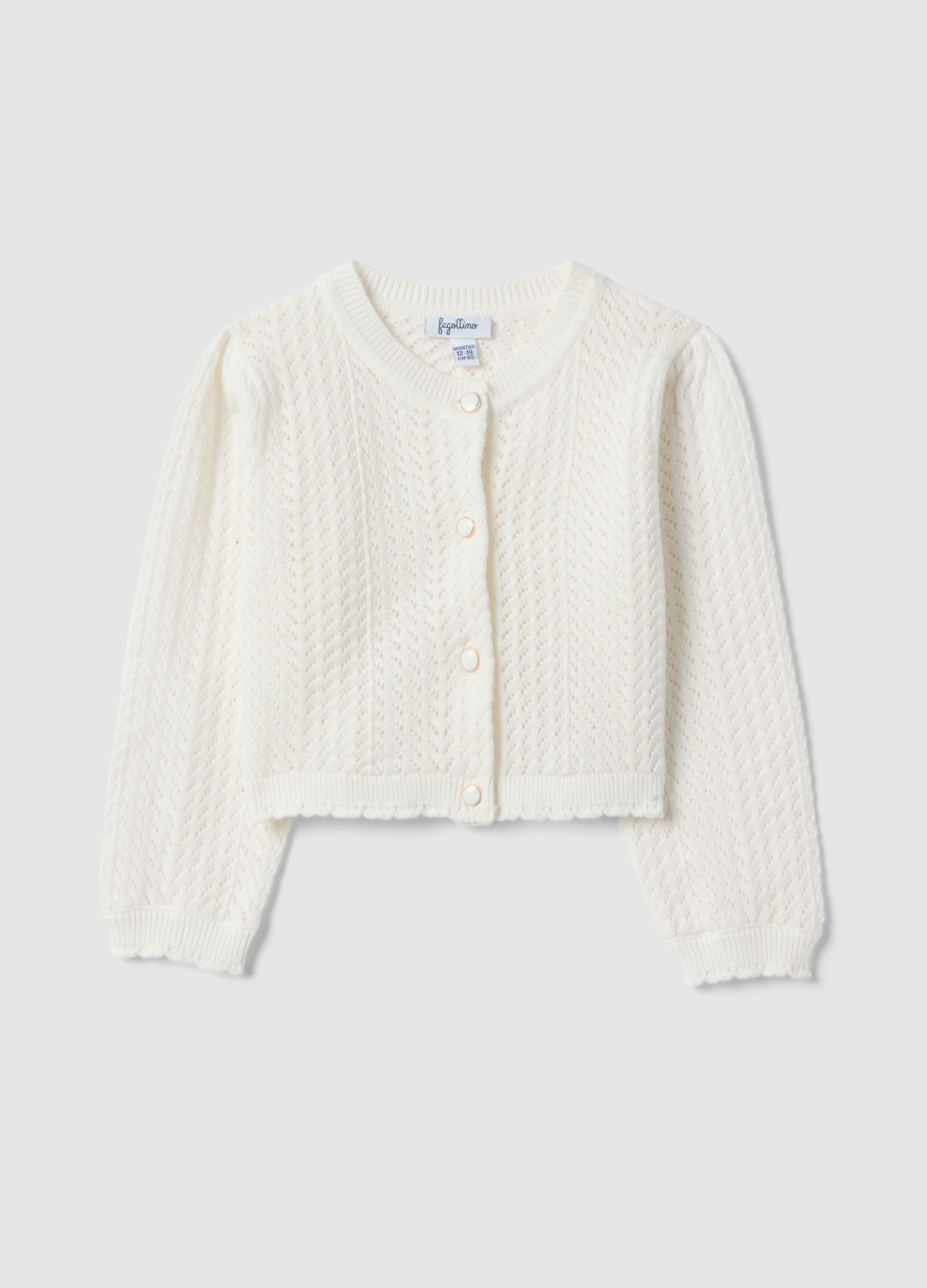 FAGOTTINO, Cárdigan Blanco Ajustado De Algodón Para Niña Con Diseño Calado, Niña, Blanco óptico, Talla: 18-24
