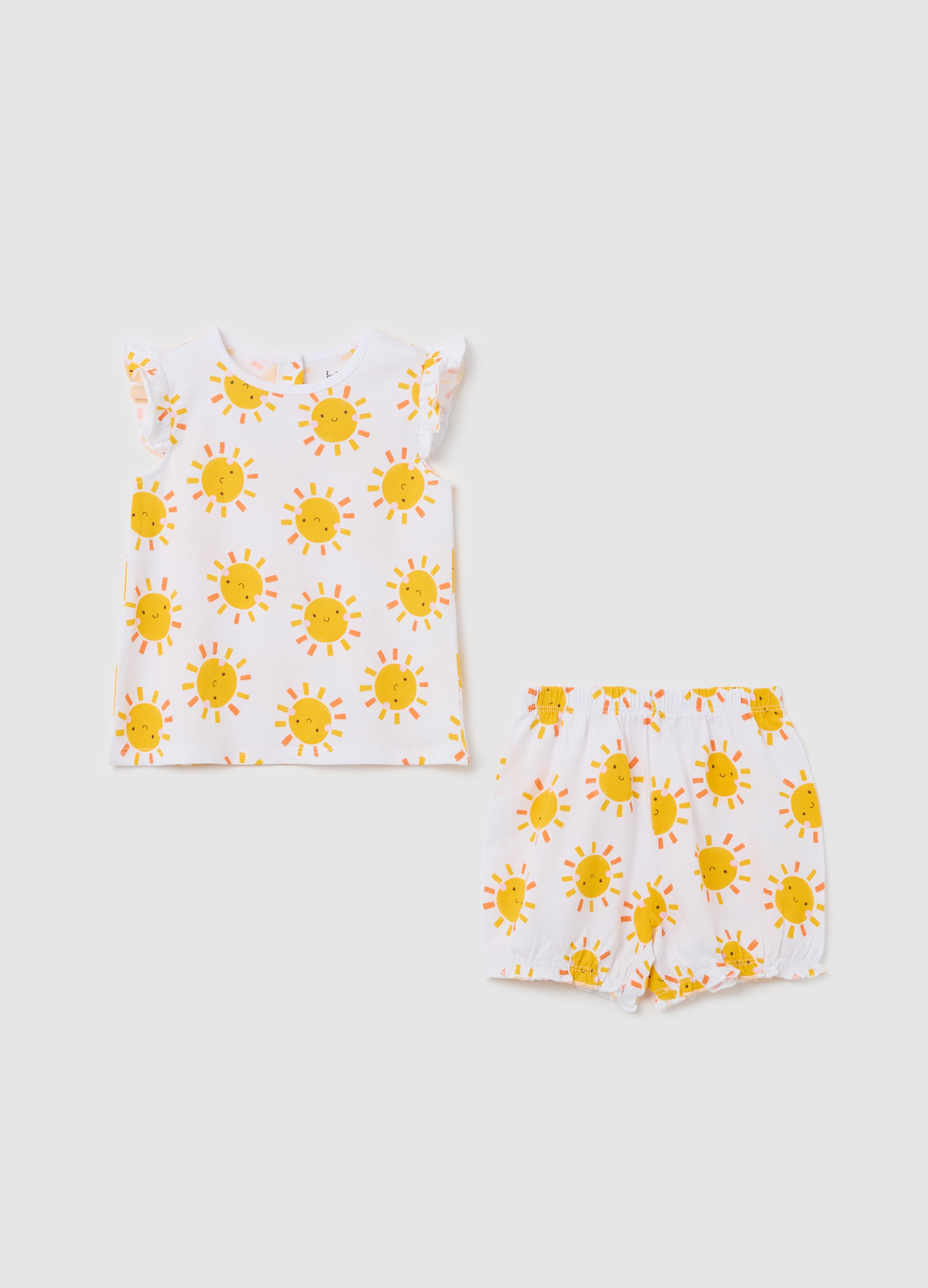 FAGOTTINO, Pigiama Bianco In Cotone Con Stampa Sole, Bambina, Bianco, Taglia: 9-12