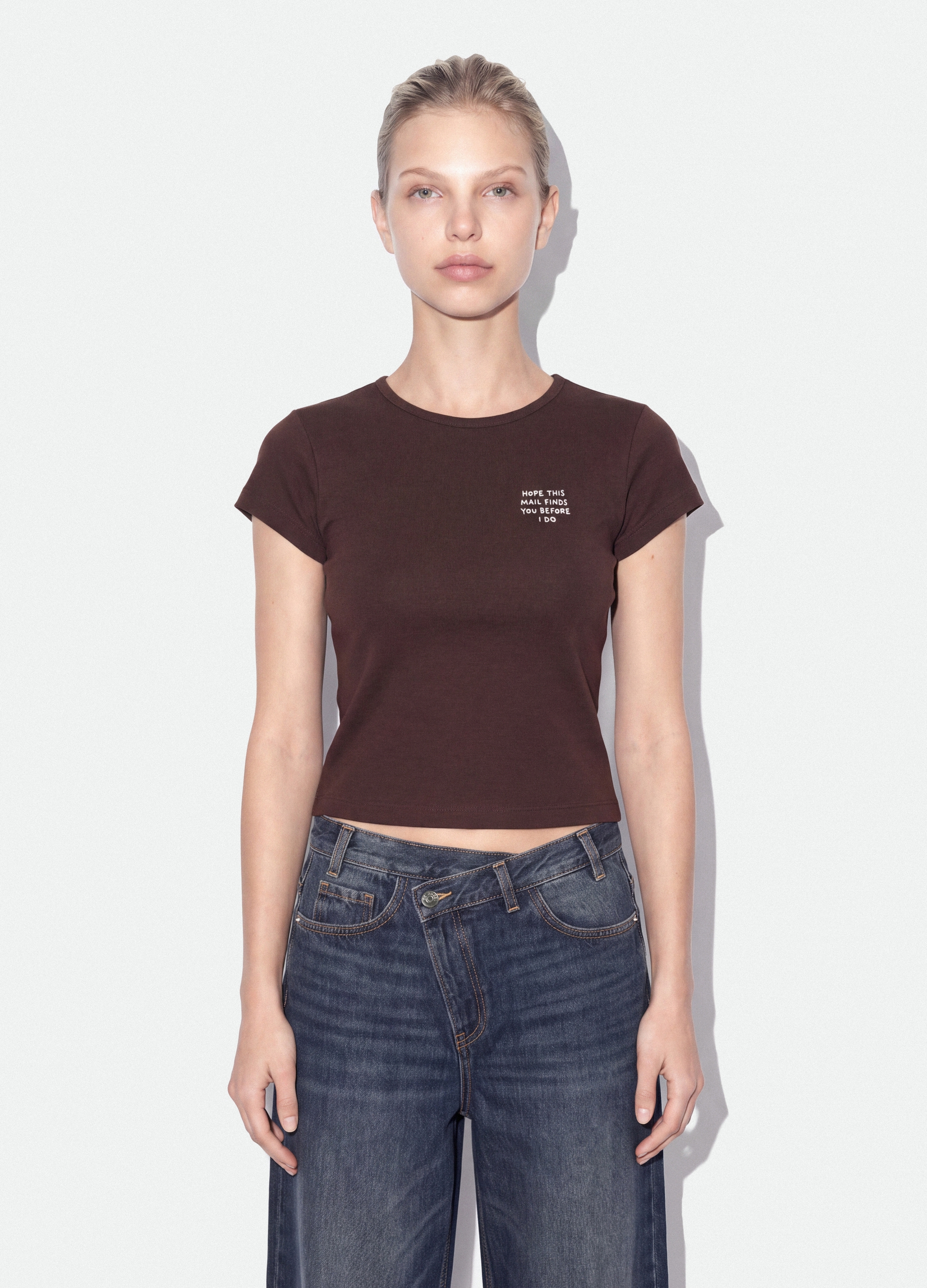 B.ANGEL, T-shirt Marrone In Puro Cotone A Girocollo Con Scritta, Donna, Marrone, Taglia: XS