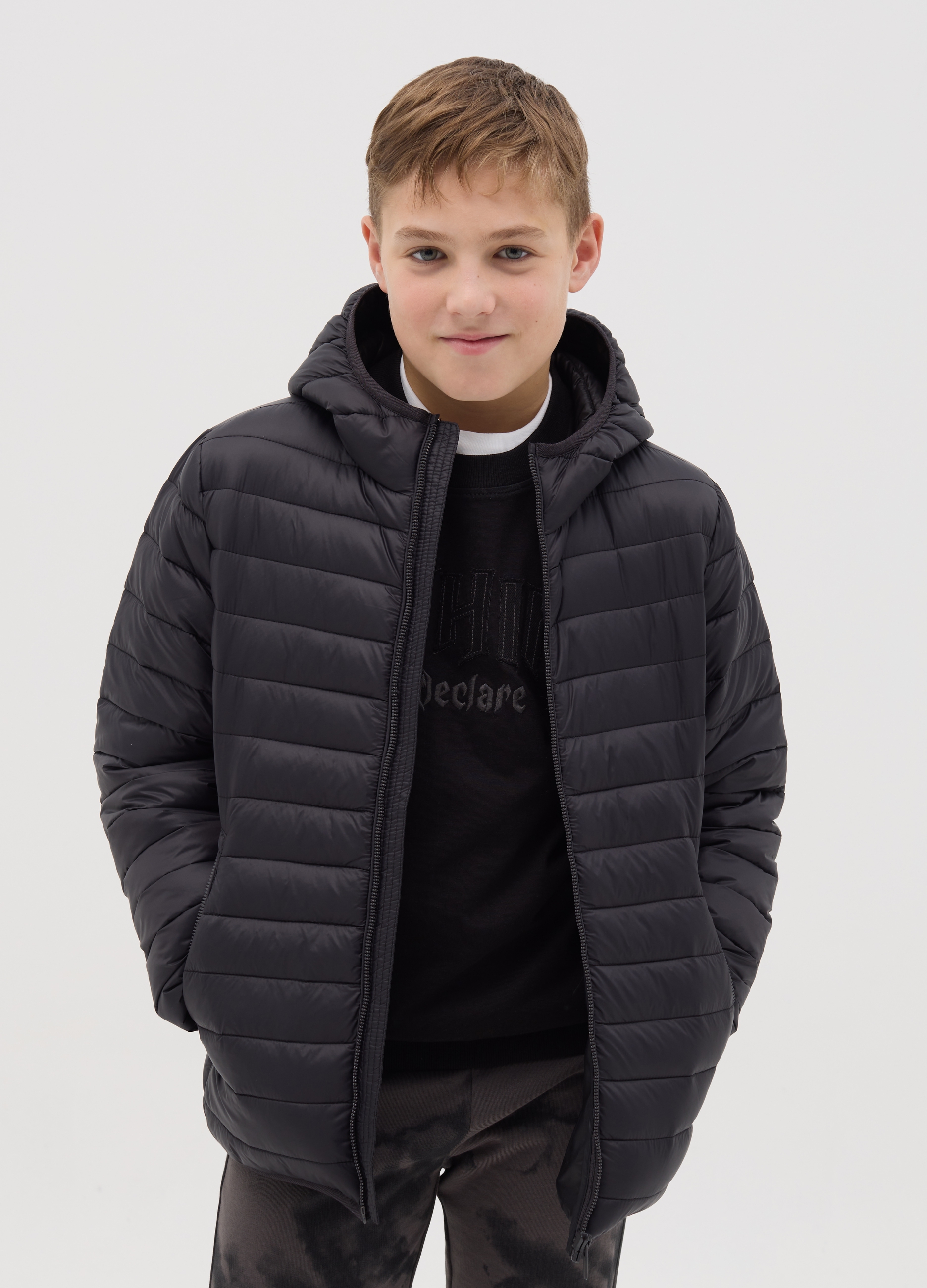 OVS, Piumino Ultralight Con Cappuccio, Bambino, Nero, Taglia: 10-11