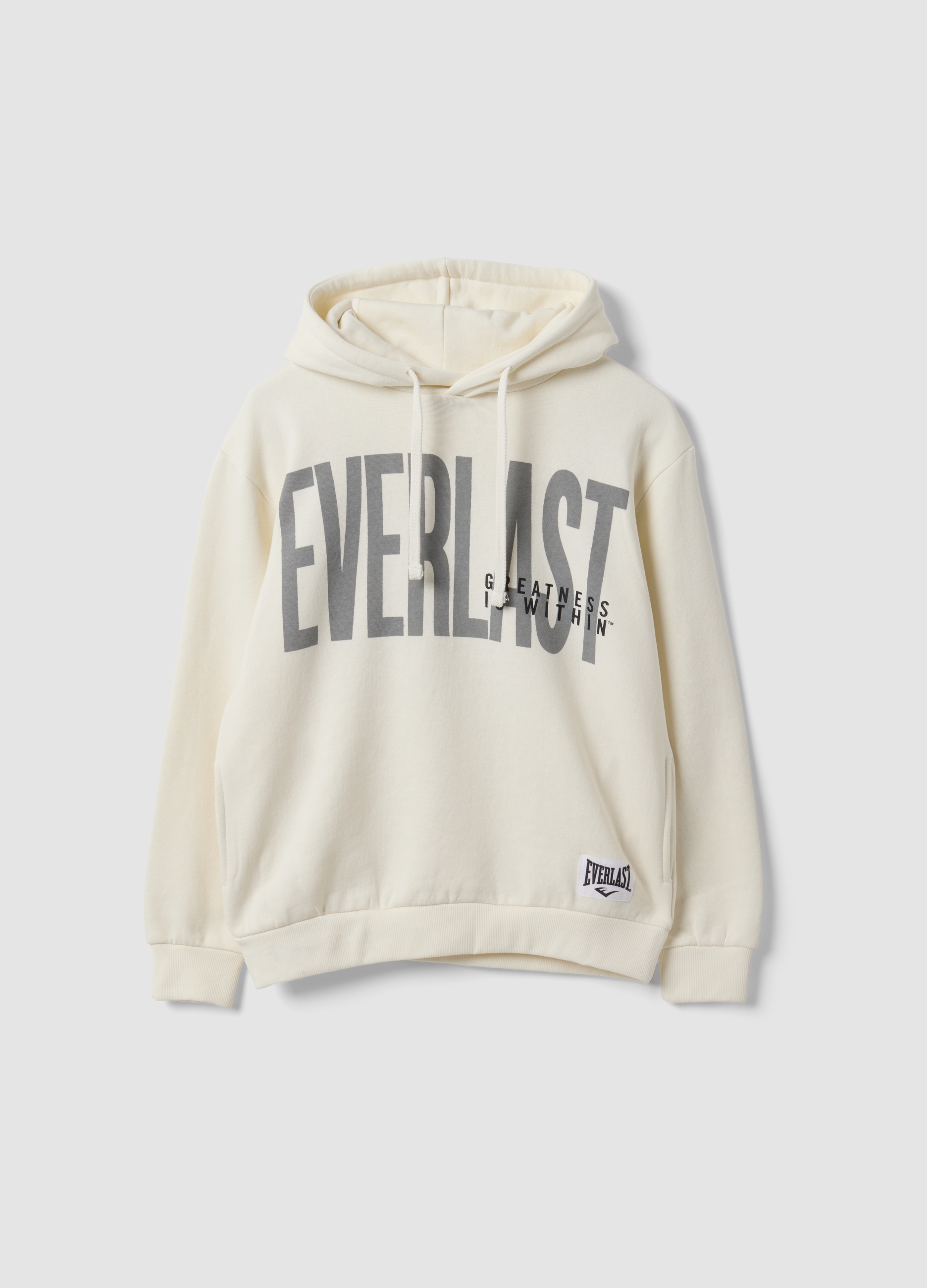 EVERLAST, Felpa Bianca In Misto Cotone Con Cappuccio E Stampa Regular Fit, Unisex, Bianco, Taglia: XL