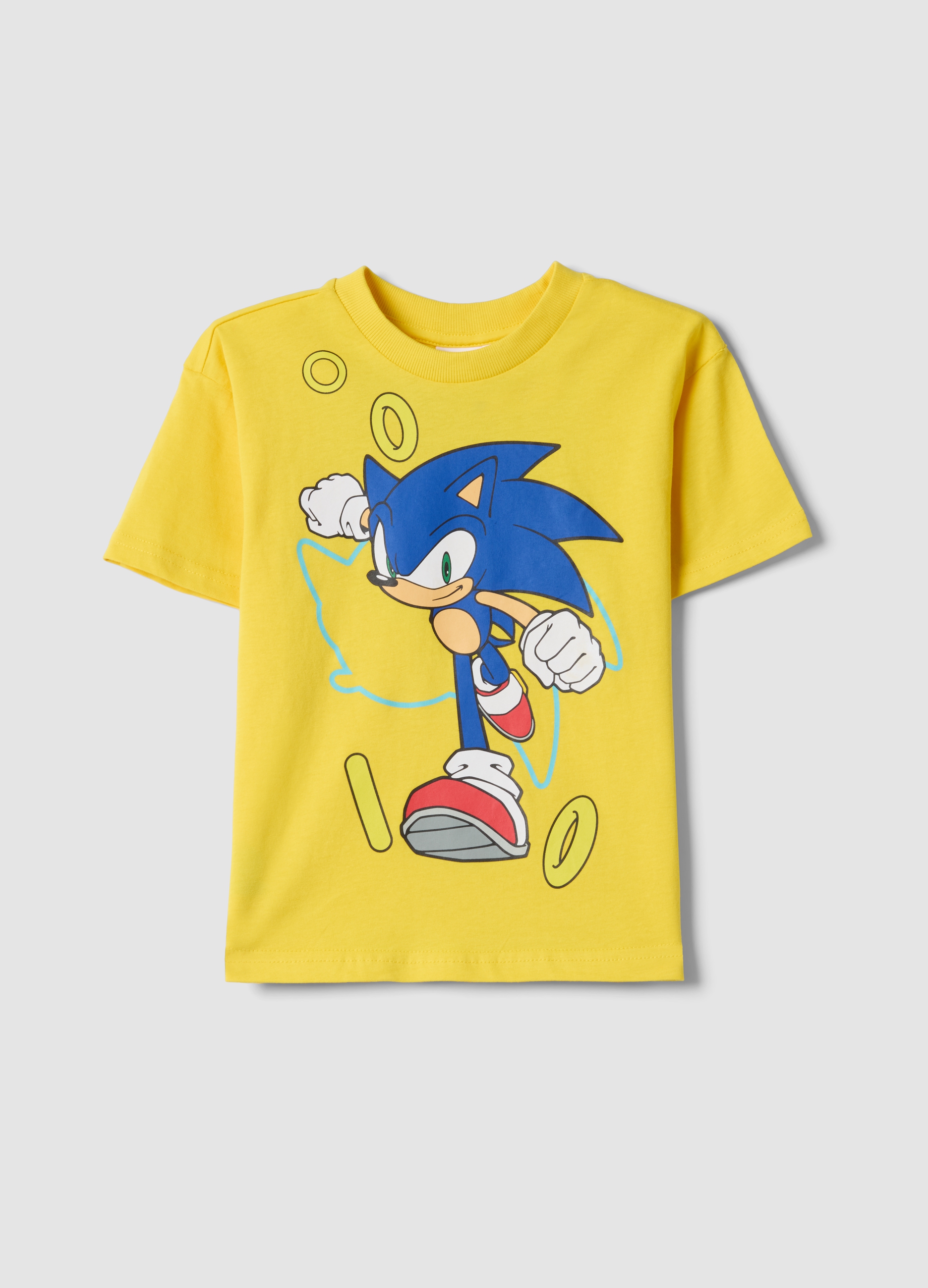 OVS KIDS, T-shirt In Puro Cotone Gialla Da Bambino Regular Fit Con Sonic, Giallo, Taglia: 3-4