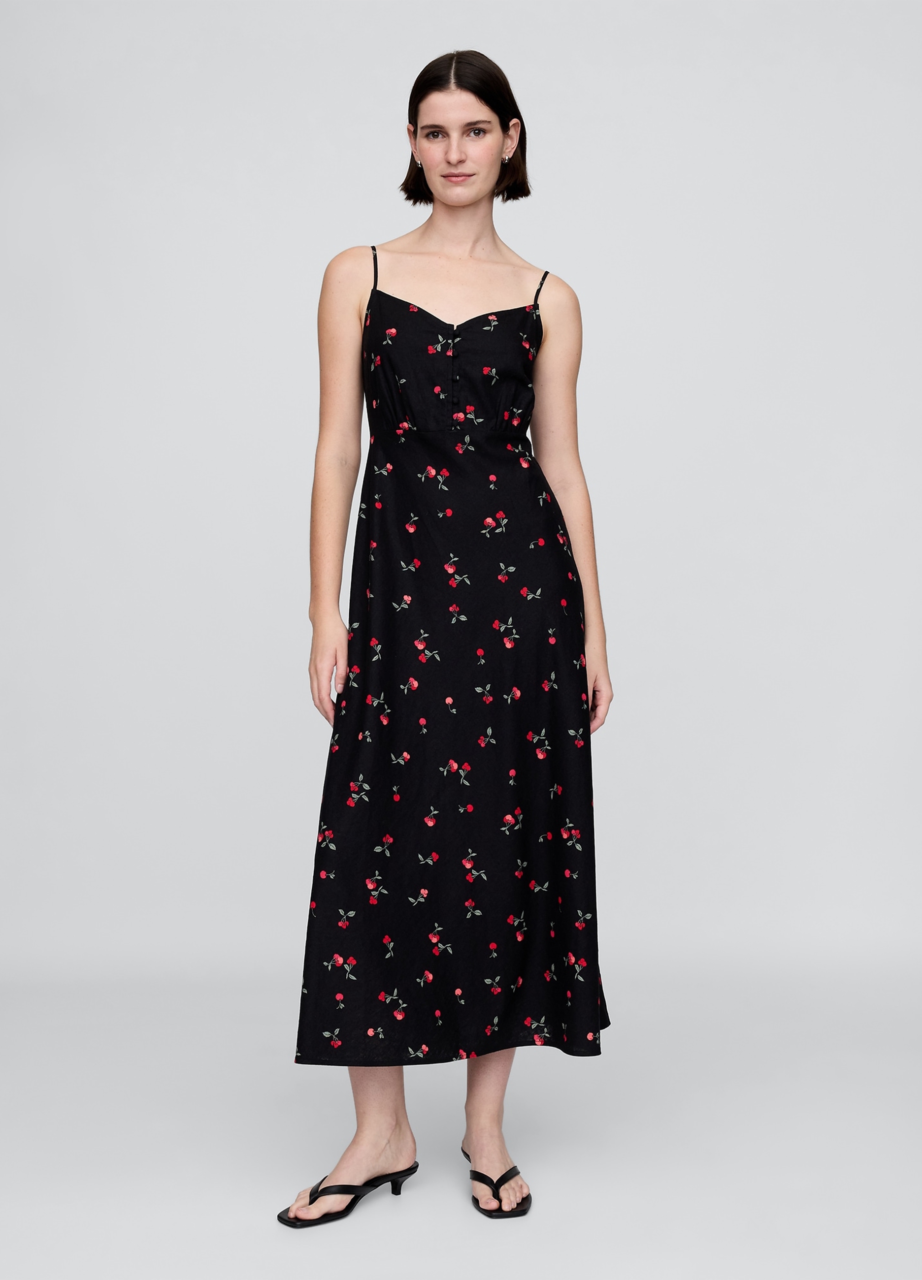 GAP, Vestito Lungo Nero Con Fantasia Floreale, Donna, , Taglia: XS