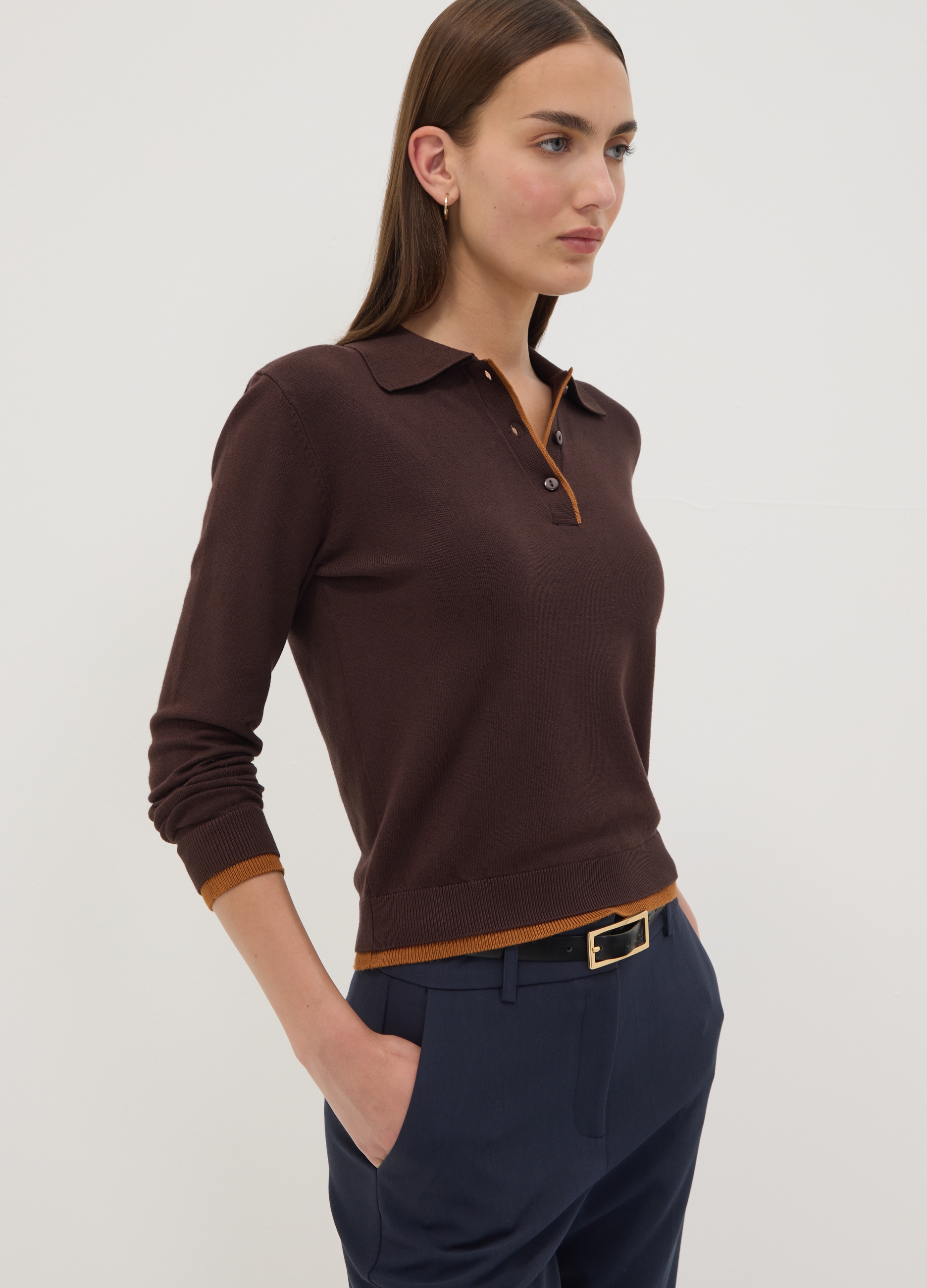 OVS, Maglia Marrone In Misto Viscosa Con Colletto Polo Regular Fit, Donna, Marrone, Taglia: S