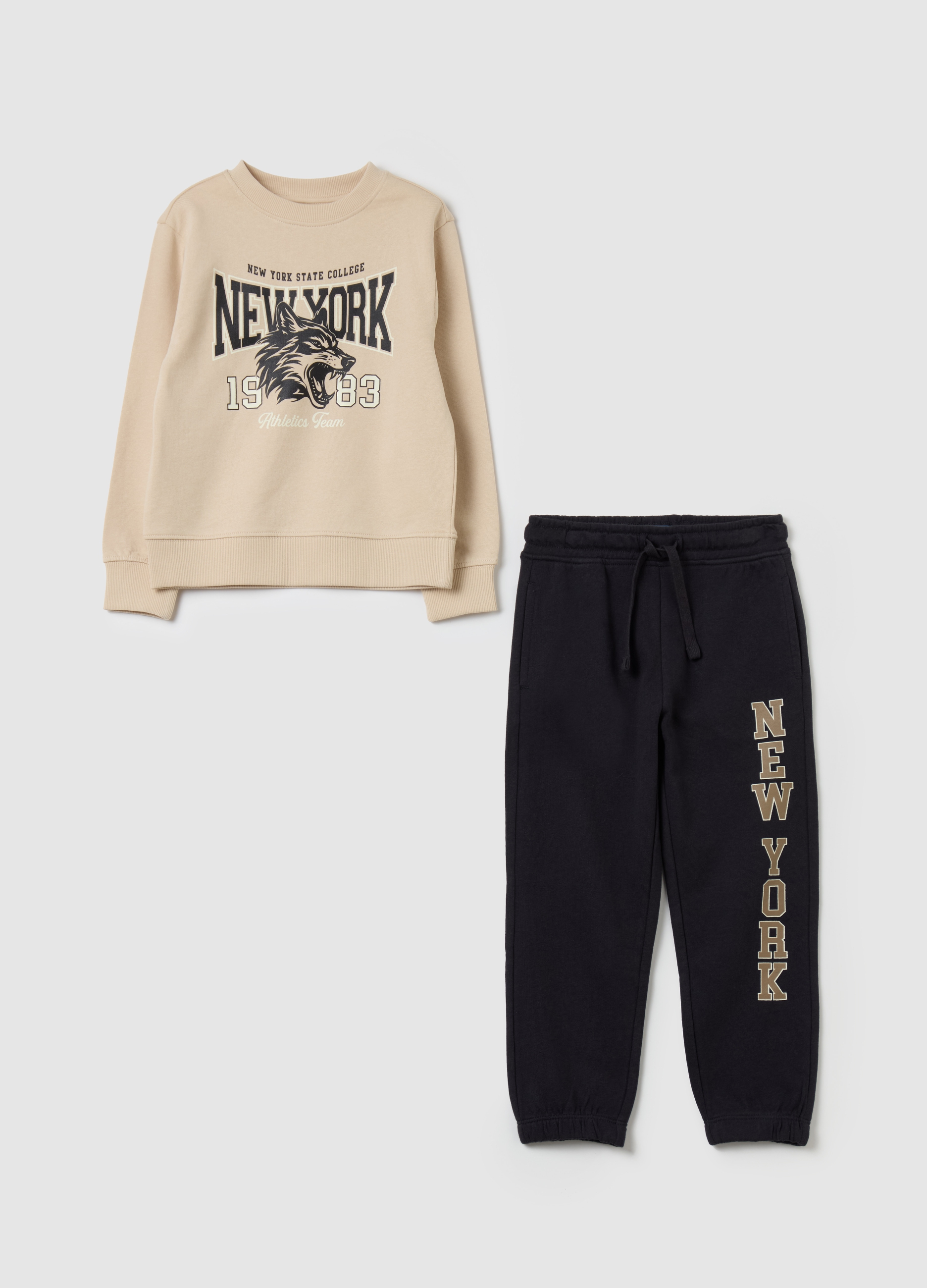 OVS KIDS, Pack Jogging De Tejido Rizado Con Estampado, Niño, Negro/Beige, Talla: 7-8