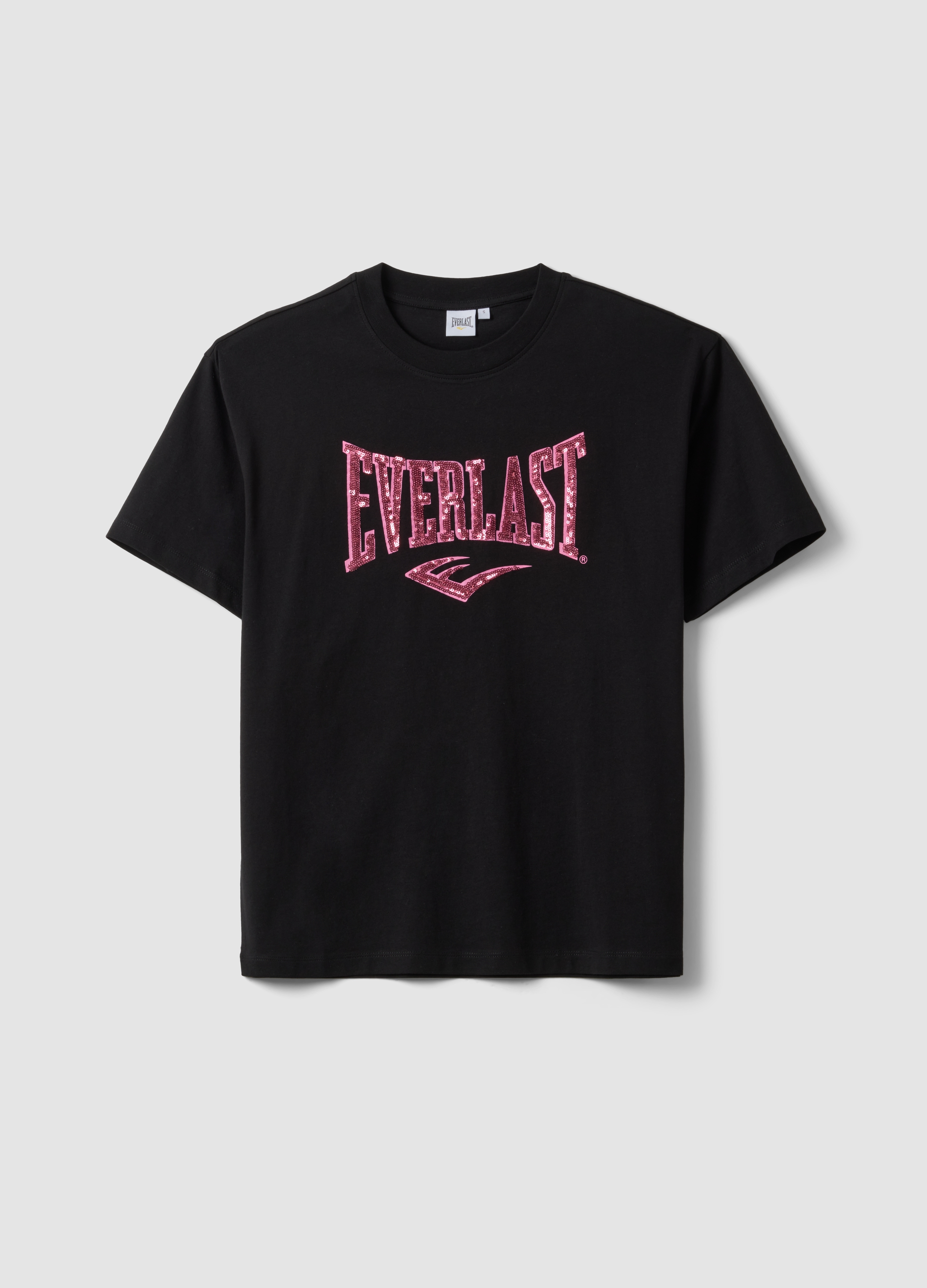 EVERLAST, T-shirt Nera In Puro Cotone Con Stampa Frontale Regular Fit, Unisex, Nero, Taglia: XS