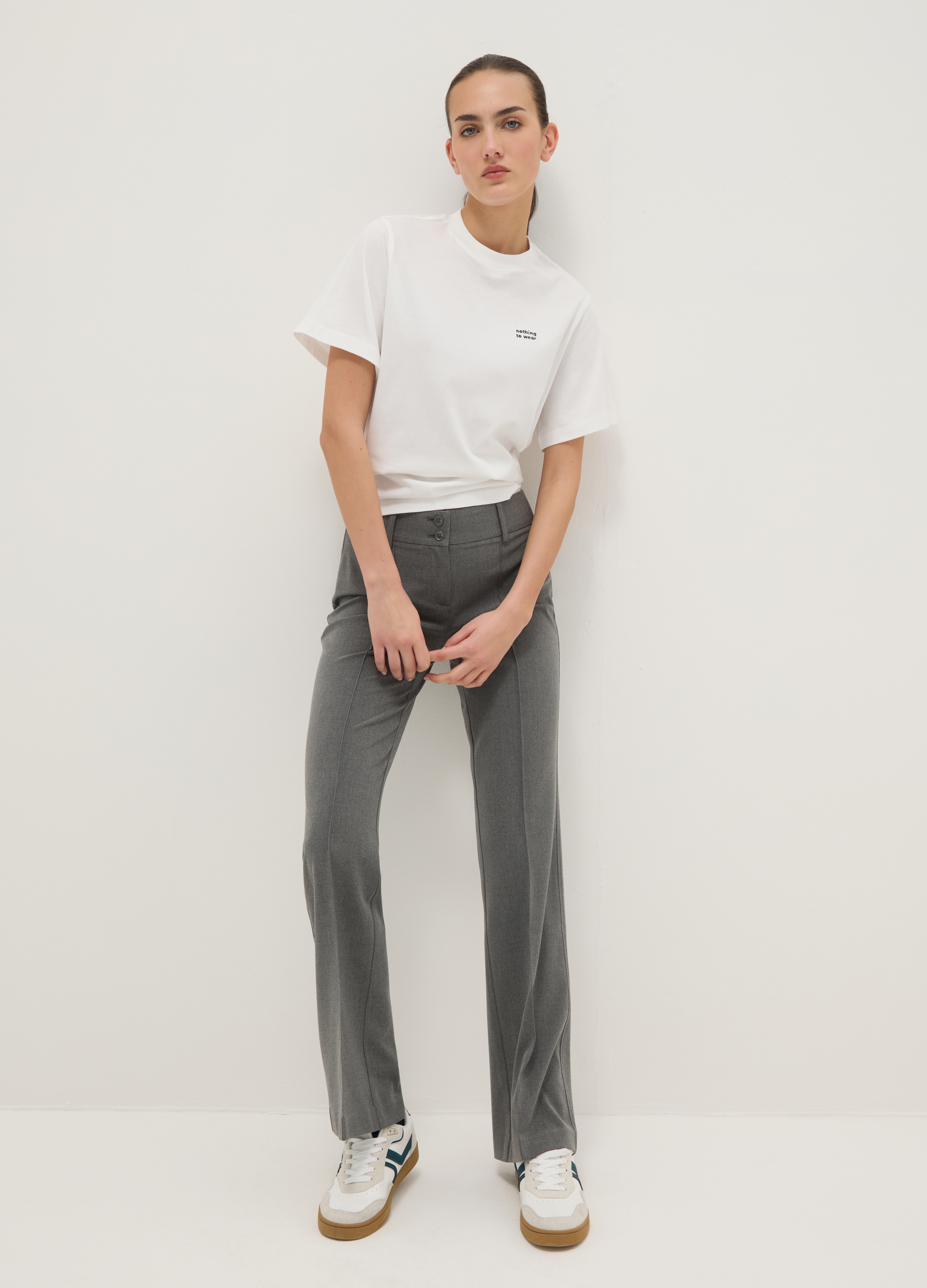 B.ANGEL, Pantalones Grises Ajustados Con Corte Acampanado, Mujer, Gris claro, Talla: 36