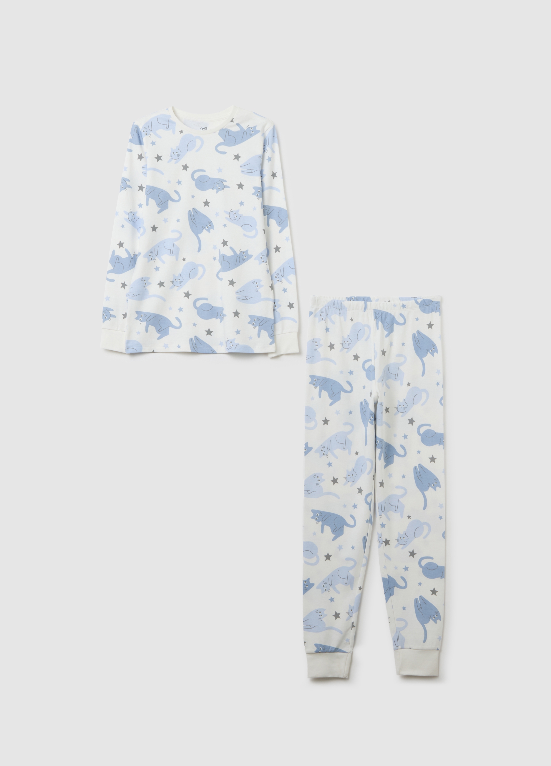 Pigiama Da Ragazze In Puro Cotone Multicolor Con Stampa, Niña, Blanco/azul claro, Talla: 14-15