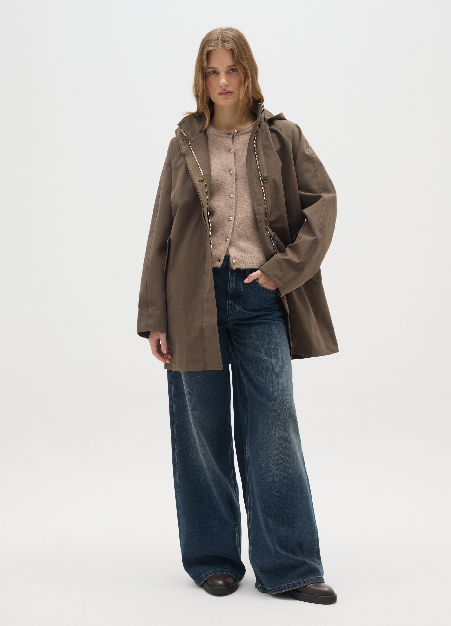 OVS, Chaqueta Marrón Corte Regular Mezcla De Algodón, Mujer, Marrón oscuro, Talla: XL