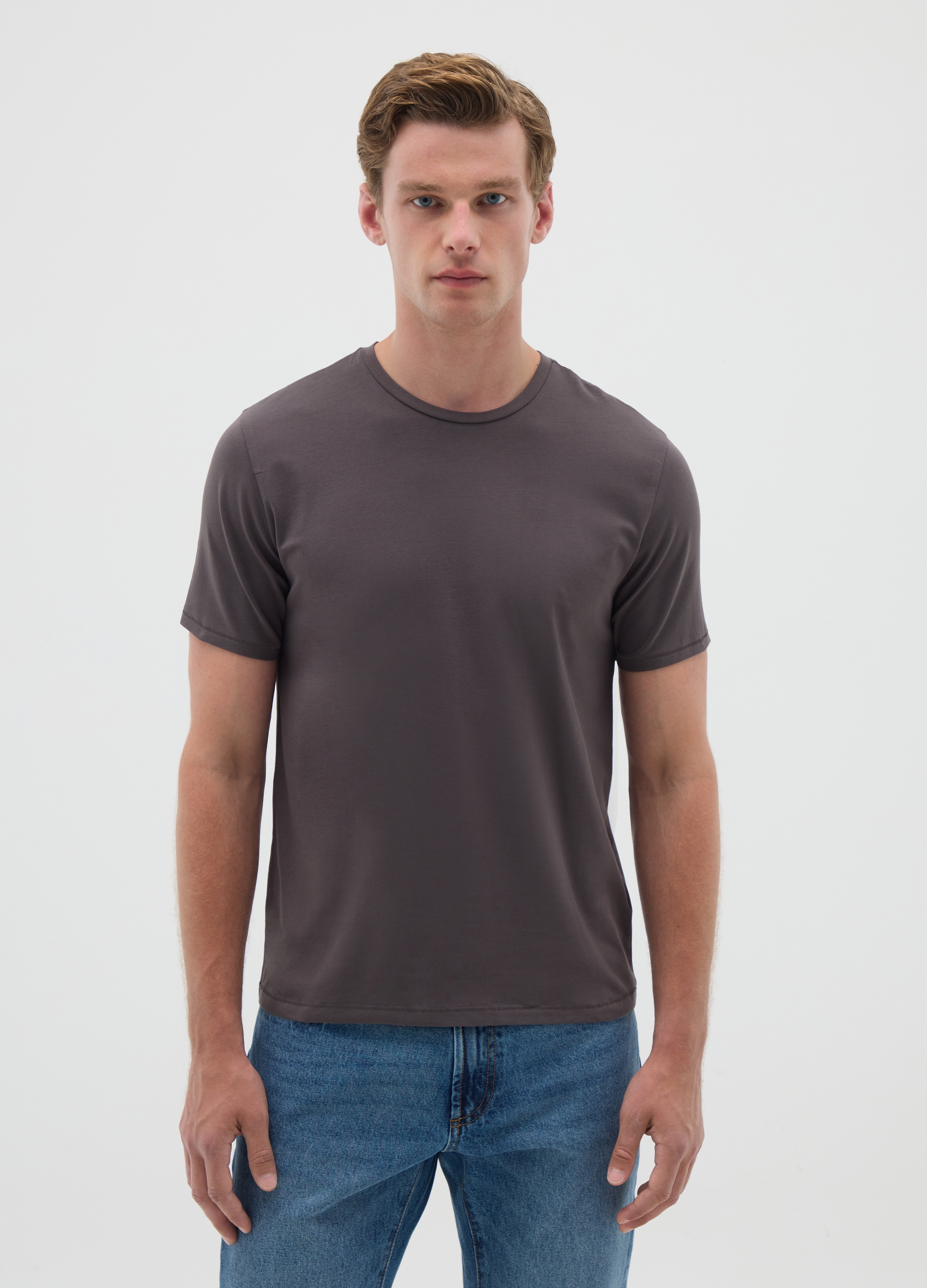OVS , T-shirt Da Uomo In Cotone Elasticizzato Grigia Slim Fit, Grigio, Taglia: S