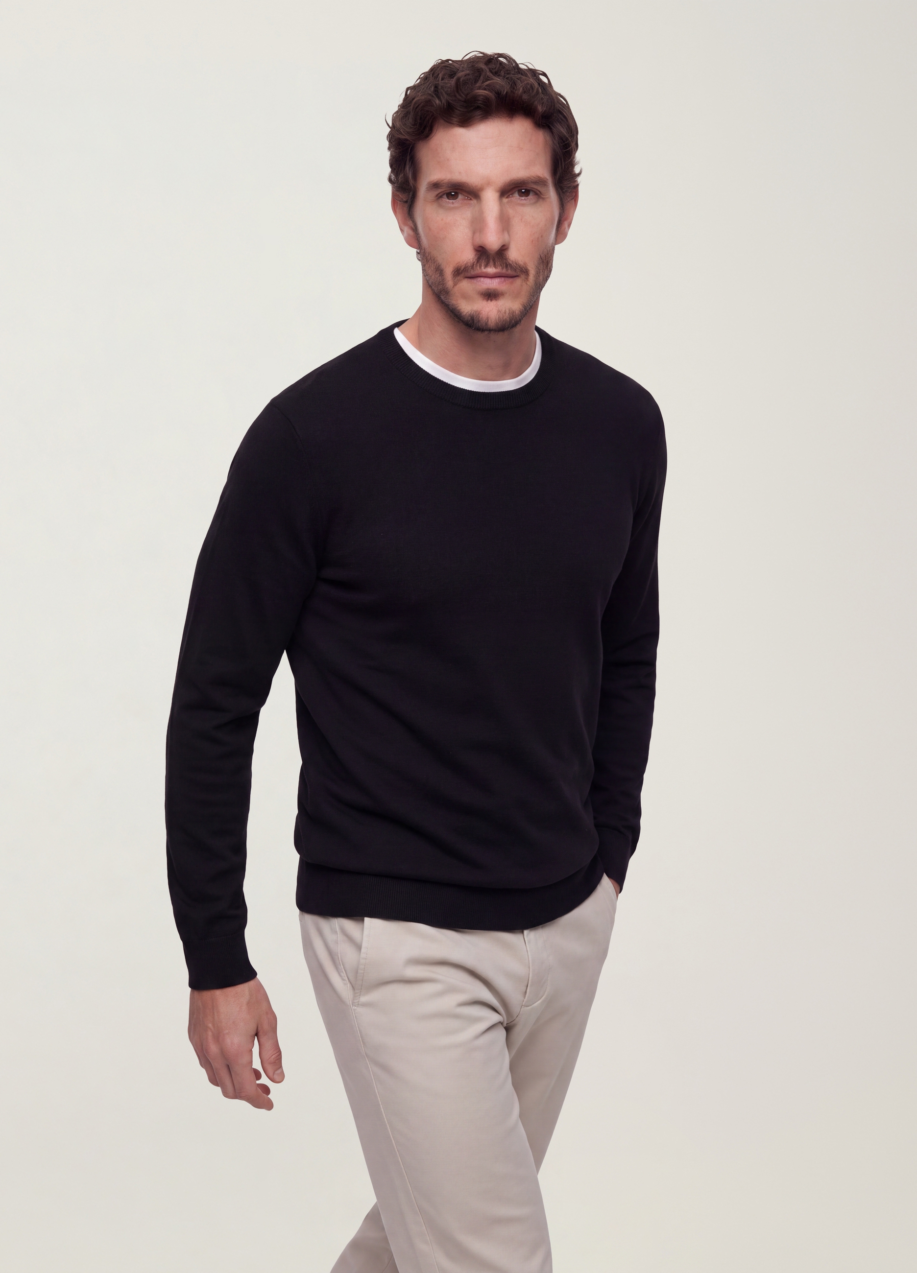 OVS, Maglia Girocollo Nera In Misto Viscosa Regular Fit, Uomo, Nero, Taglia: M