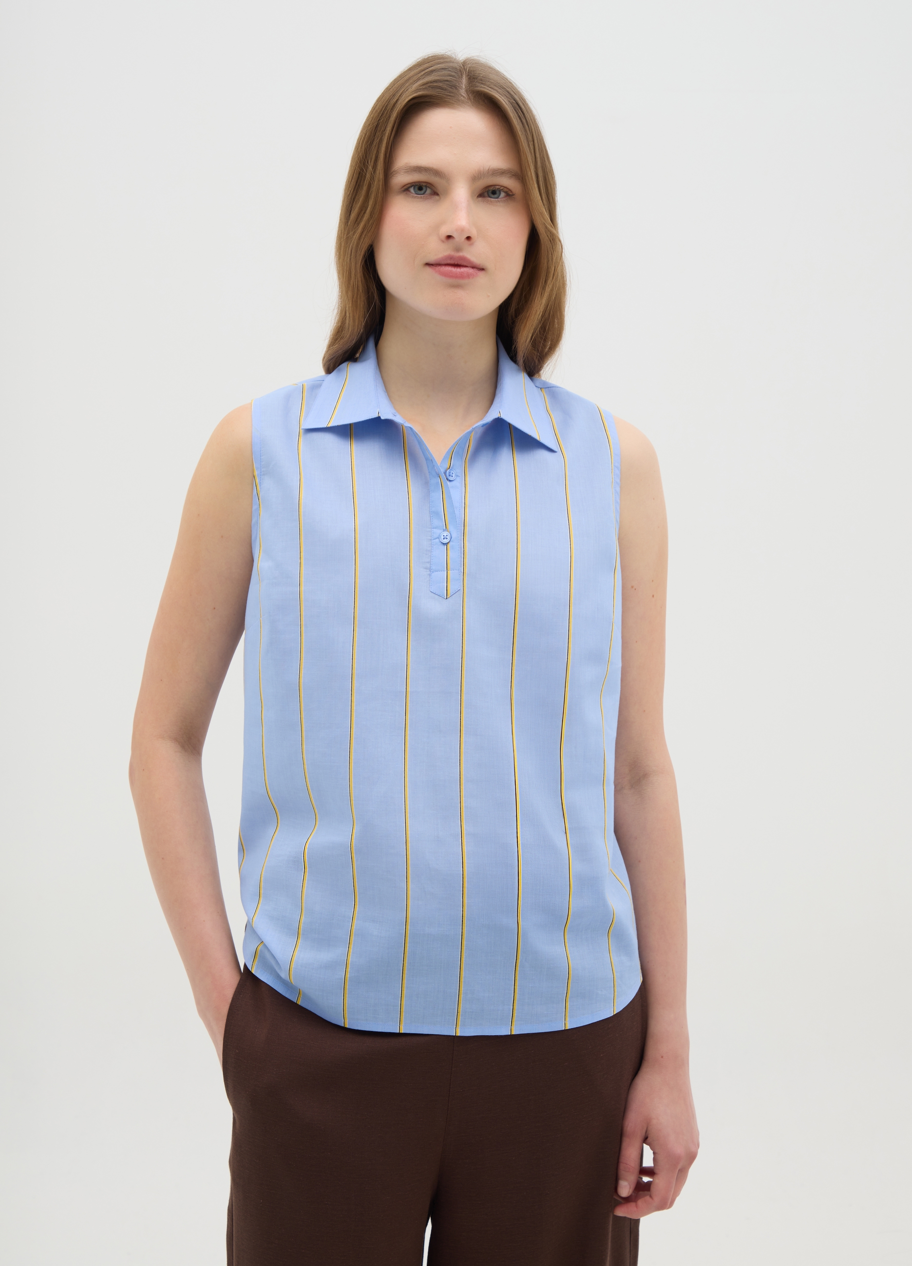 OVS , Camicia Smanicata Da Donna In Puro Cotone Multicolor Regular Fit, Multicolor, Taglia: 40