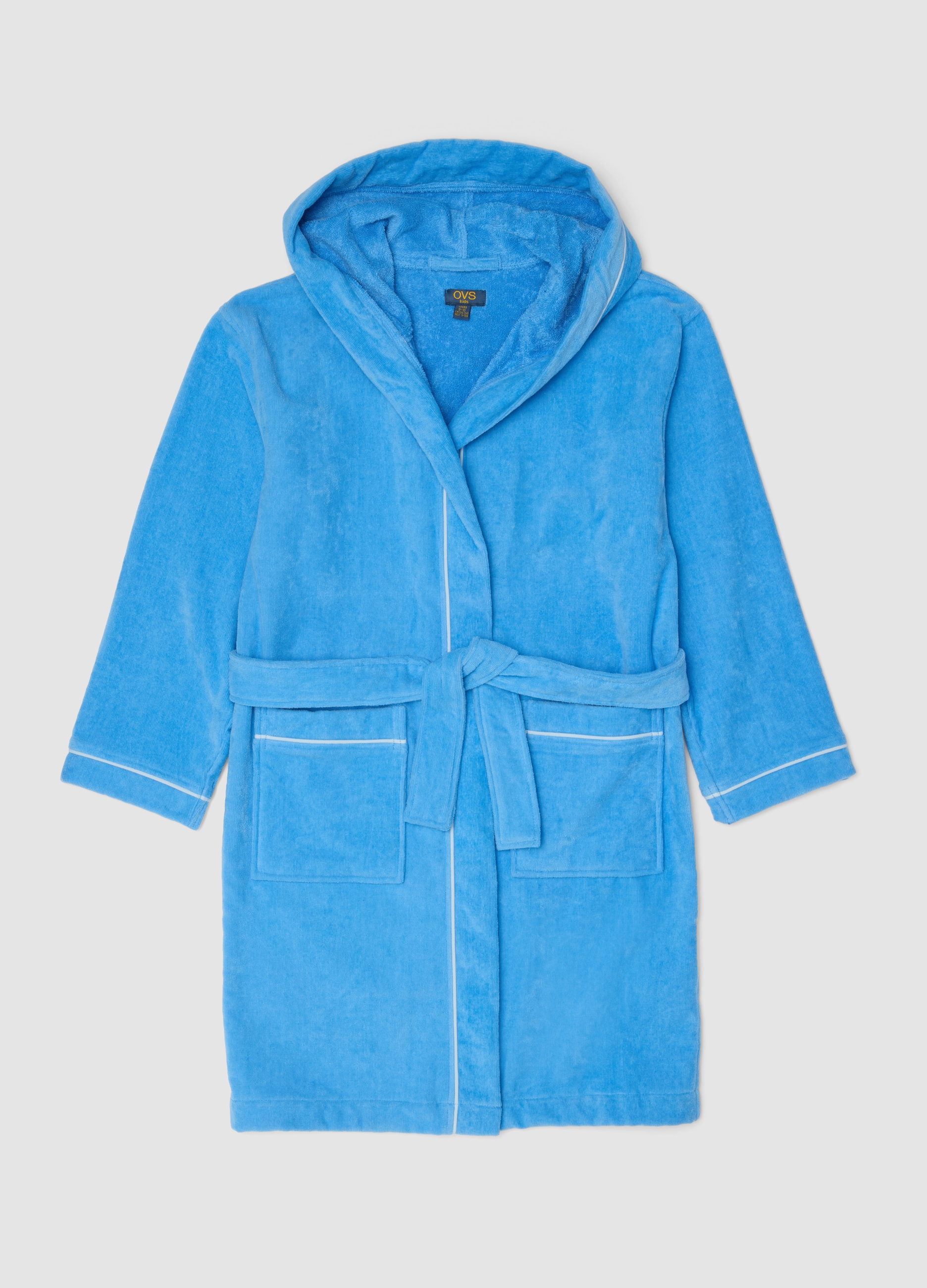OVS KIDS, Accappatoio Blu In Puro Cotone Organico Con Cappuccio Per Bambino E Ragazzo, Blu, Taglia: 3-4
