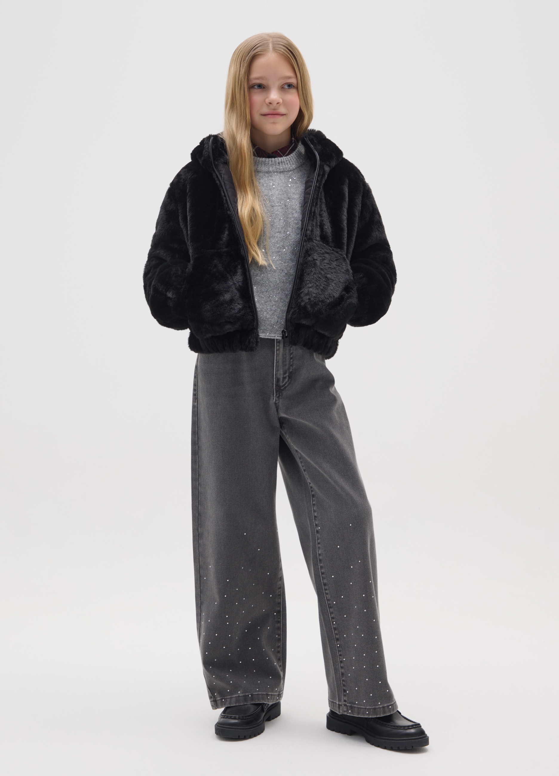 REPUBLIC OF DENIM, Jeans Wide Leg Grigi Da Ragazza In Puro Cotone, Bambina, Grigio, Taglia: 10-11