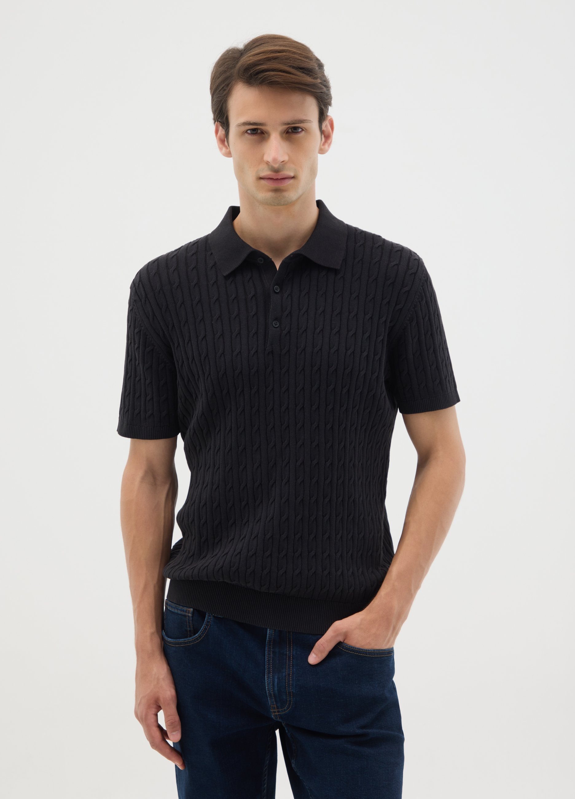 Polo Negro De Puro Algodón Fit Regular, Hombre, Gunmetal, Talla: XL