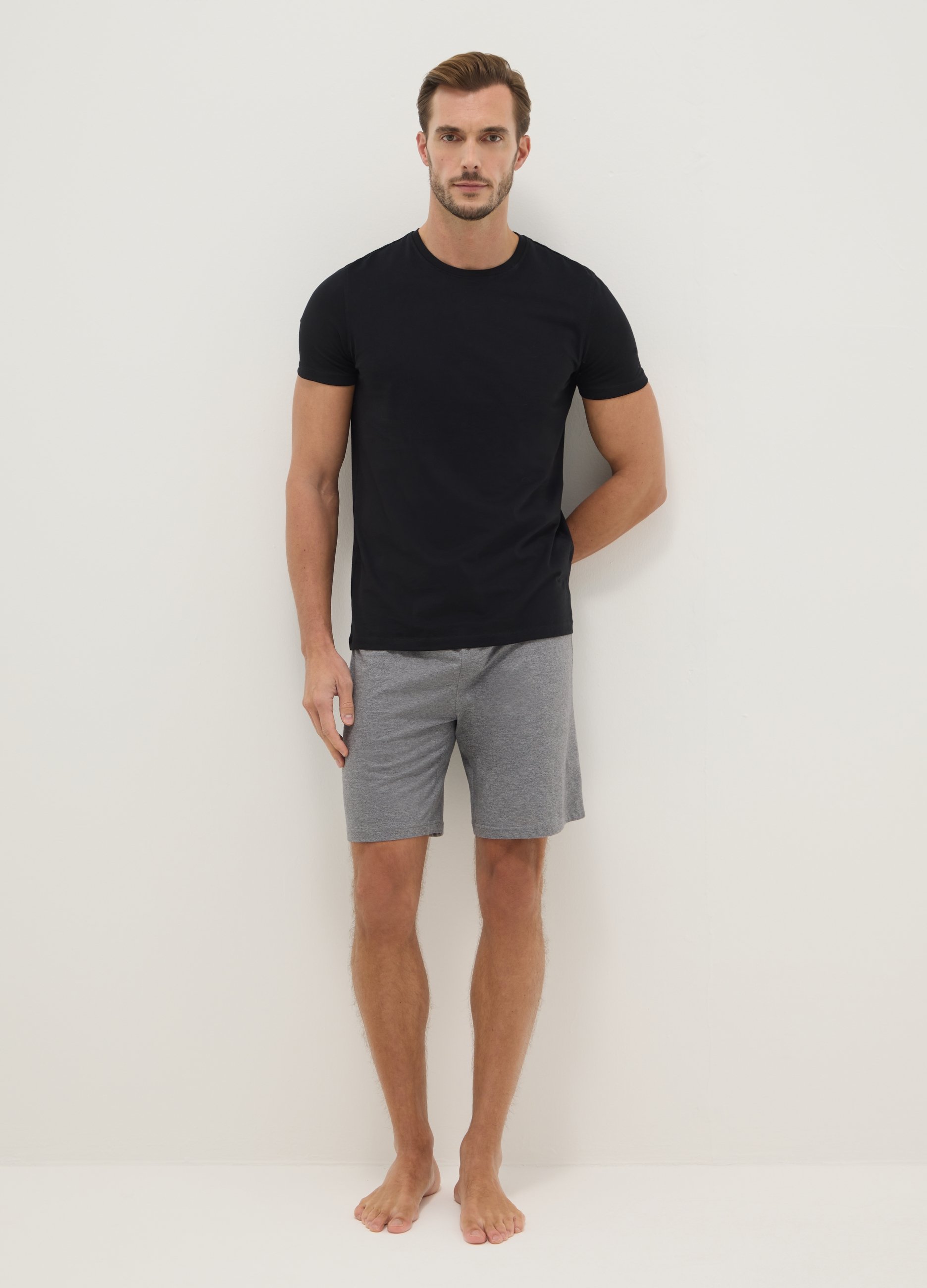 Pack De Dos Pantalones Cortos De Pijama Multicolor En Algodón Puro Ajuste Regular, Hombre, Grey/Black, Talla: 40