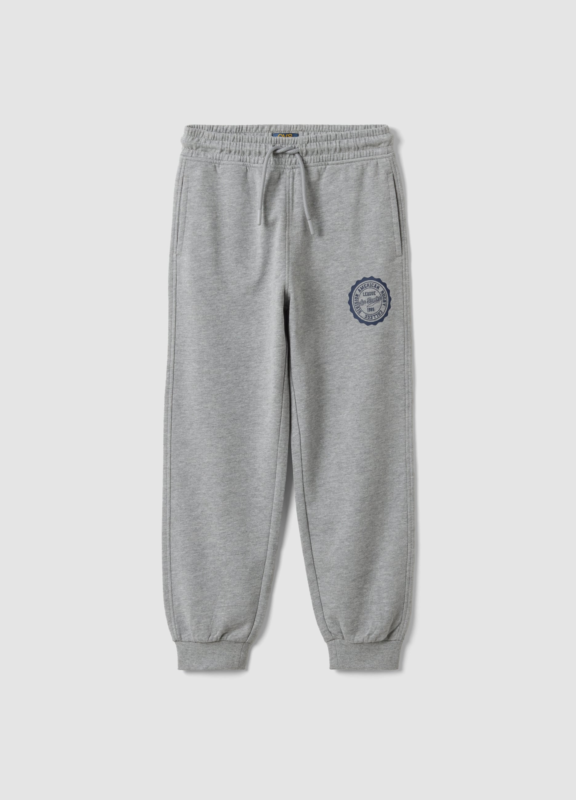 OVS KIDS, Jogger Grigi In Misto Cotone E Viscosa Con Stampa A Contrasto Per Bambino, Grigio, Taglia: 8-9