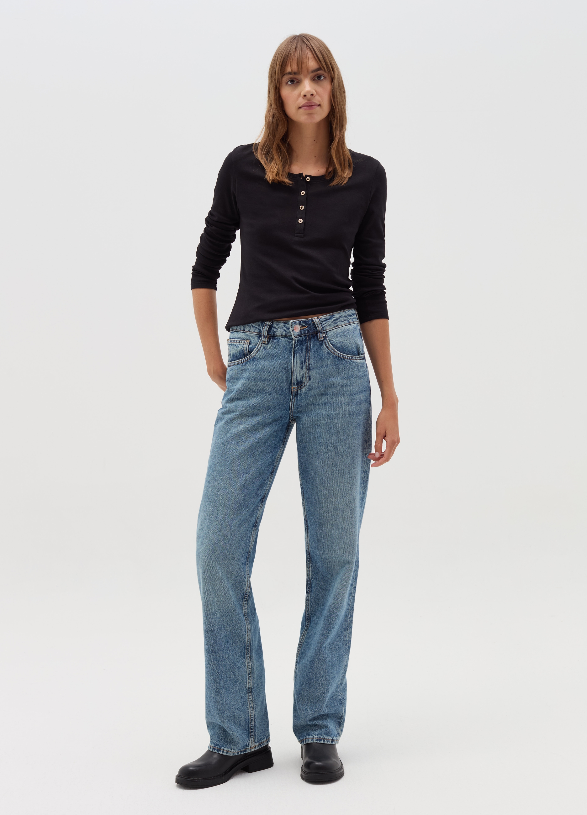 OVS, T-shirt A Maniche Lunghe Con Scollo Serafino, Donna, Nero, Taglia: XXL