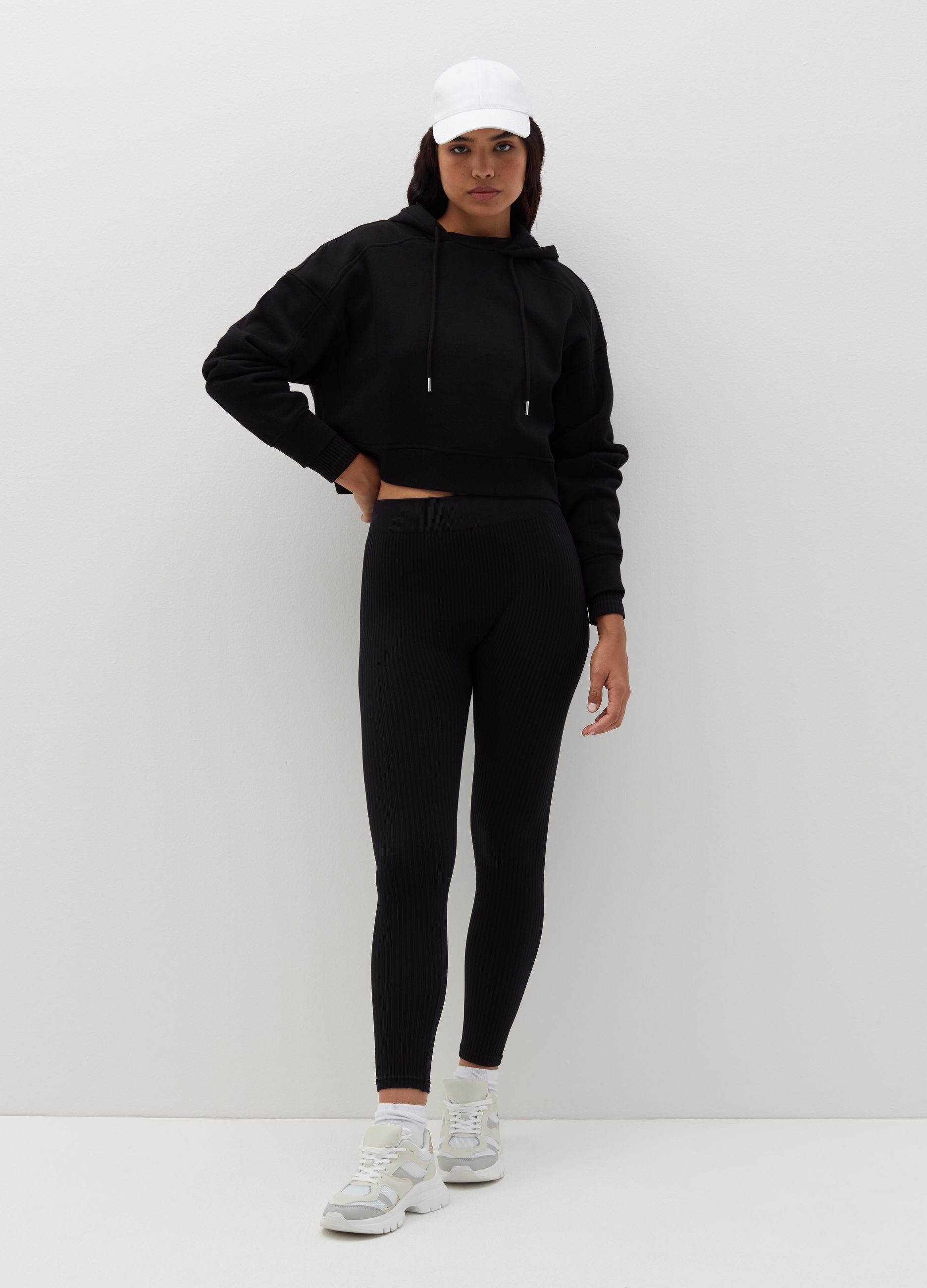 Sudadera Corta Con Capucha, Mujer, Negro, Talla: 42