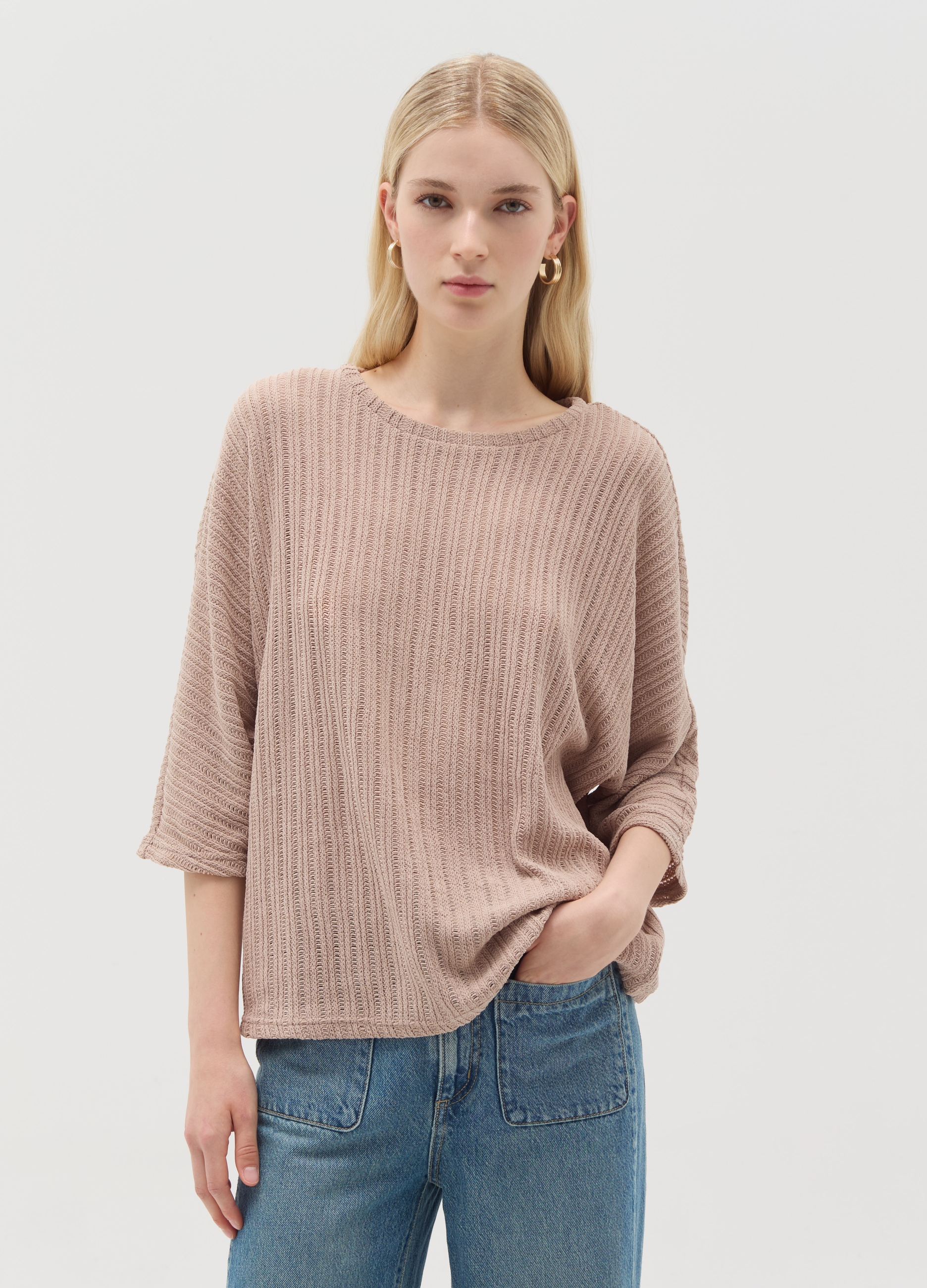 OVS, Maglia Lavorata Con Maniche A Kimono, Donna, Beige, Taglia: S